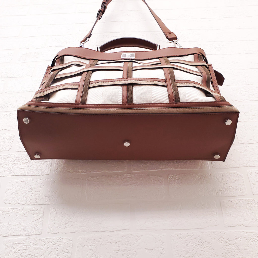 FENDI TAN LEATHER AND CANVAS LARGE 'PANELLED PEEKABOO' BAG