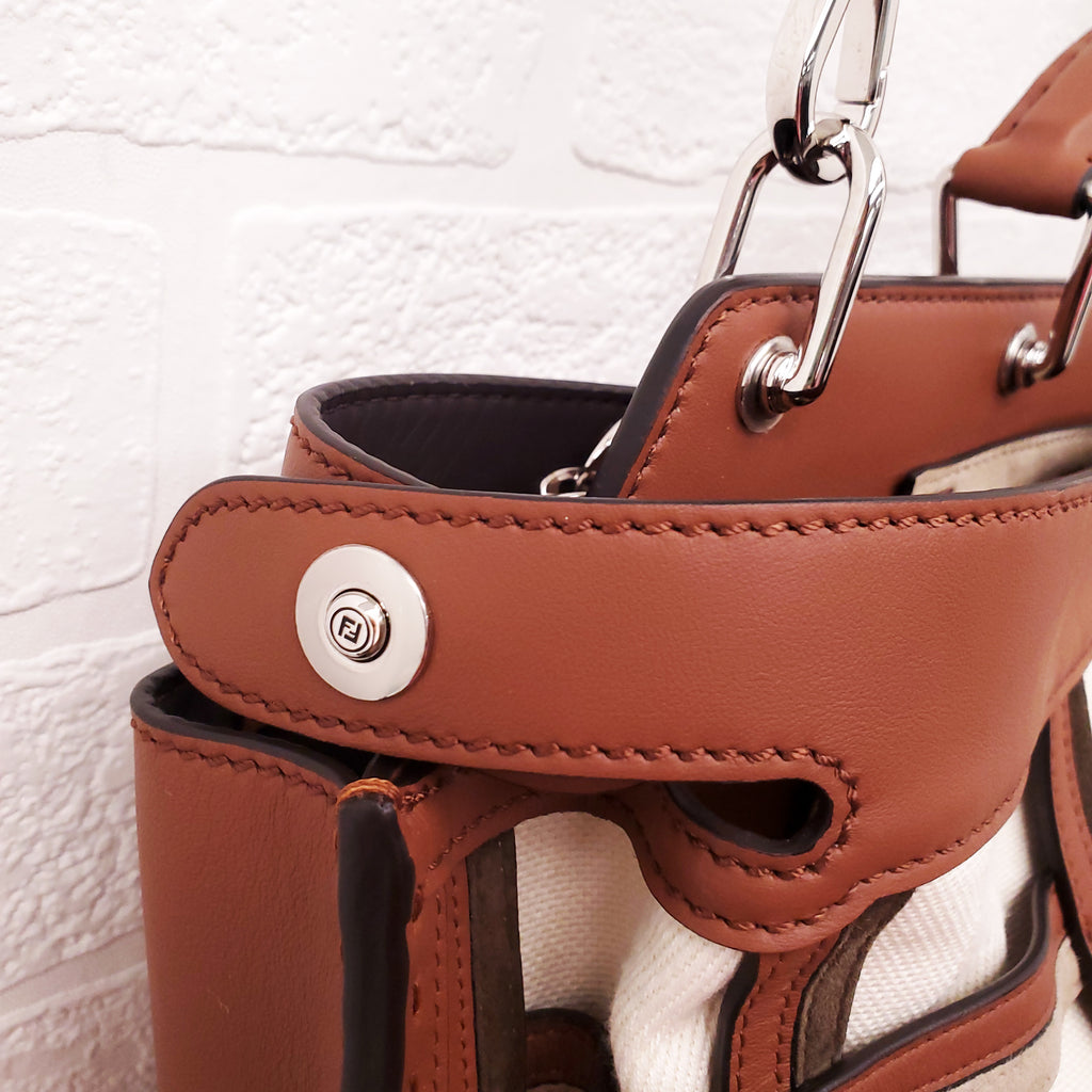 FENDI TAN LEATHER AND CANVAS LARGE 'PANELLED PEEKABOO' BAG