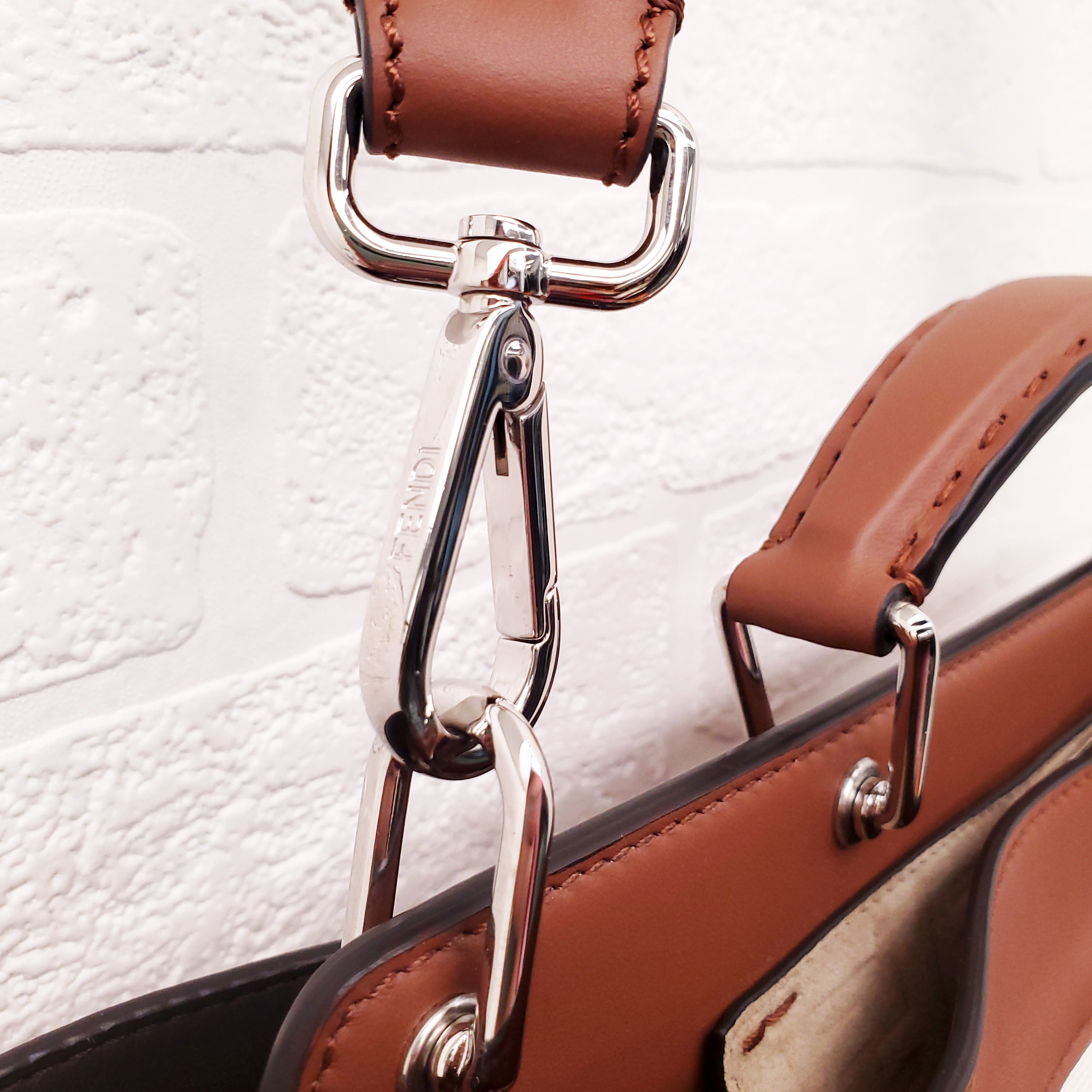 FENDI TAN LEATHER AND CANVAS LARGE 'PANELLED PEEKABOO' BAG