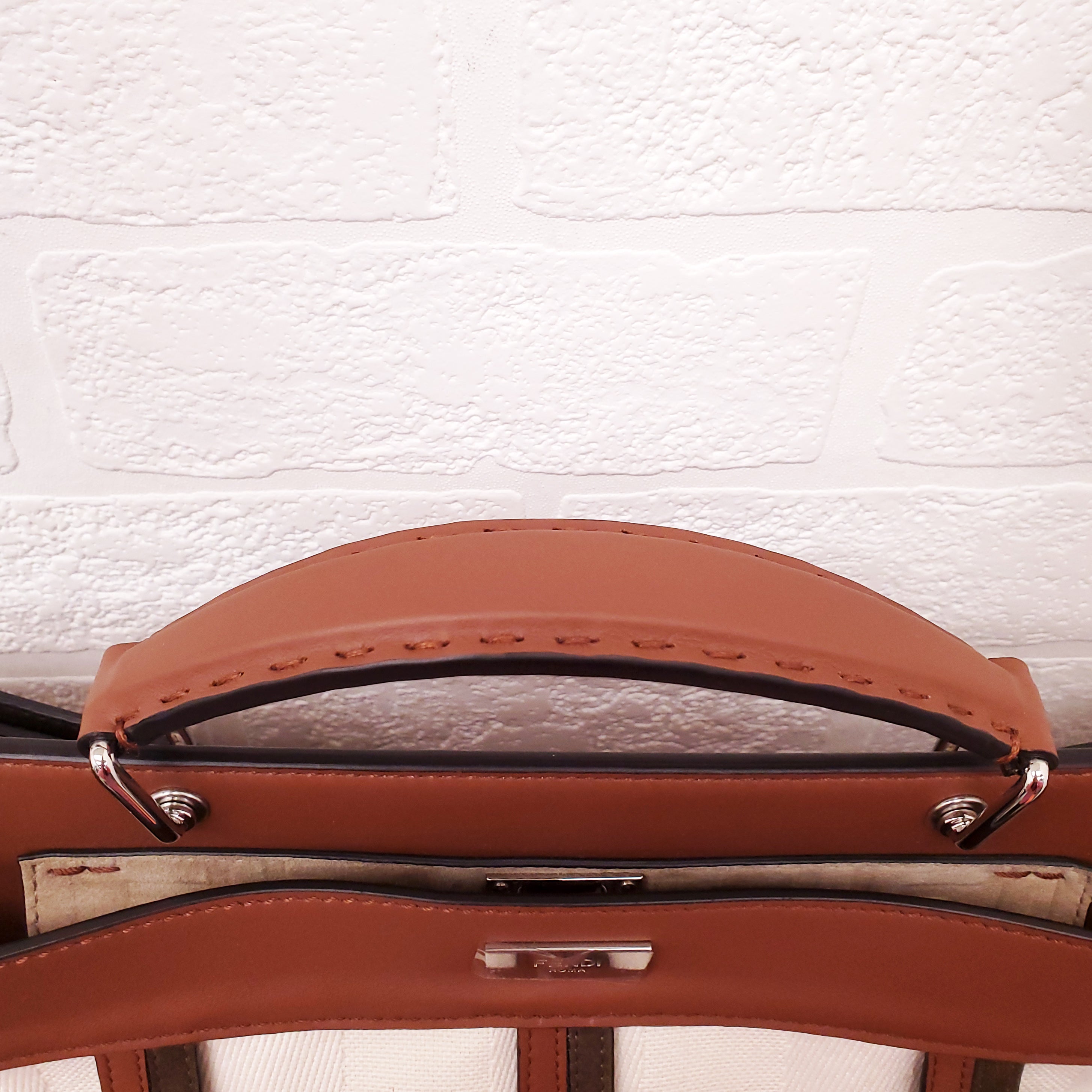 FENDI TAN LEATHER AND CANVAS LARGE 'PANELLED PEEKABOO' BAG