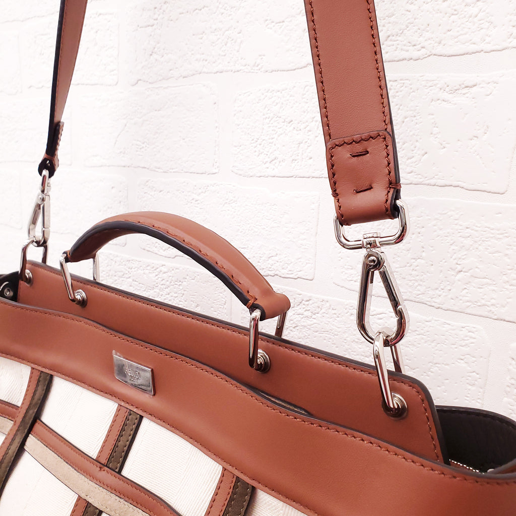 FENDI TAN LEATHER AND CANVAS LARGE 'PANELLED PEEKABOO' BAG