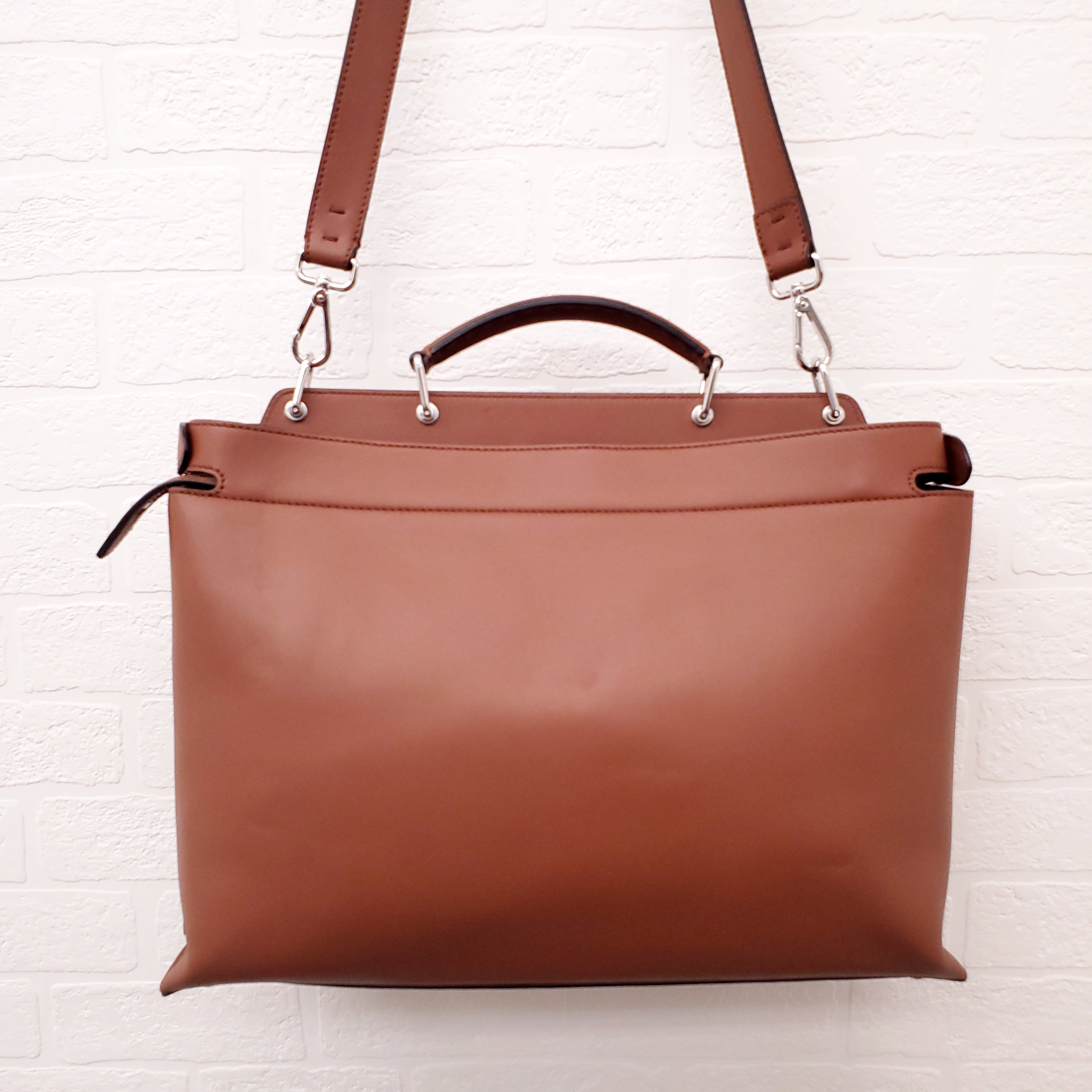 FENDI TAN LEATHER AND CANVAS LARGE 'PANELLED PEEKABOO' BAG