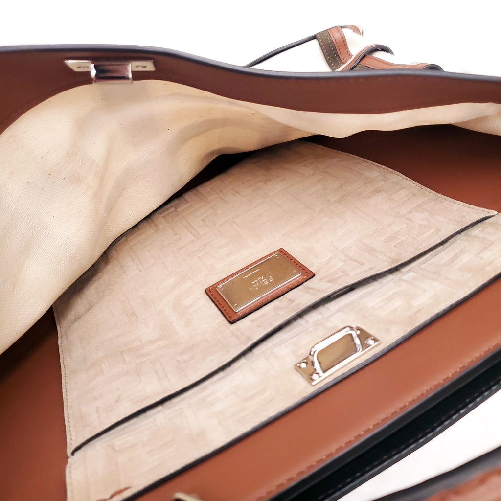 FENDI TAN LEATHER AND CANVAS LARGE 'PANELLED PEEKABOO' BAG