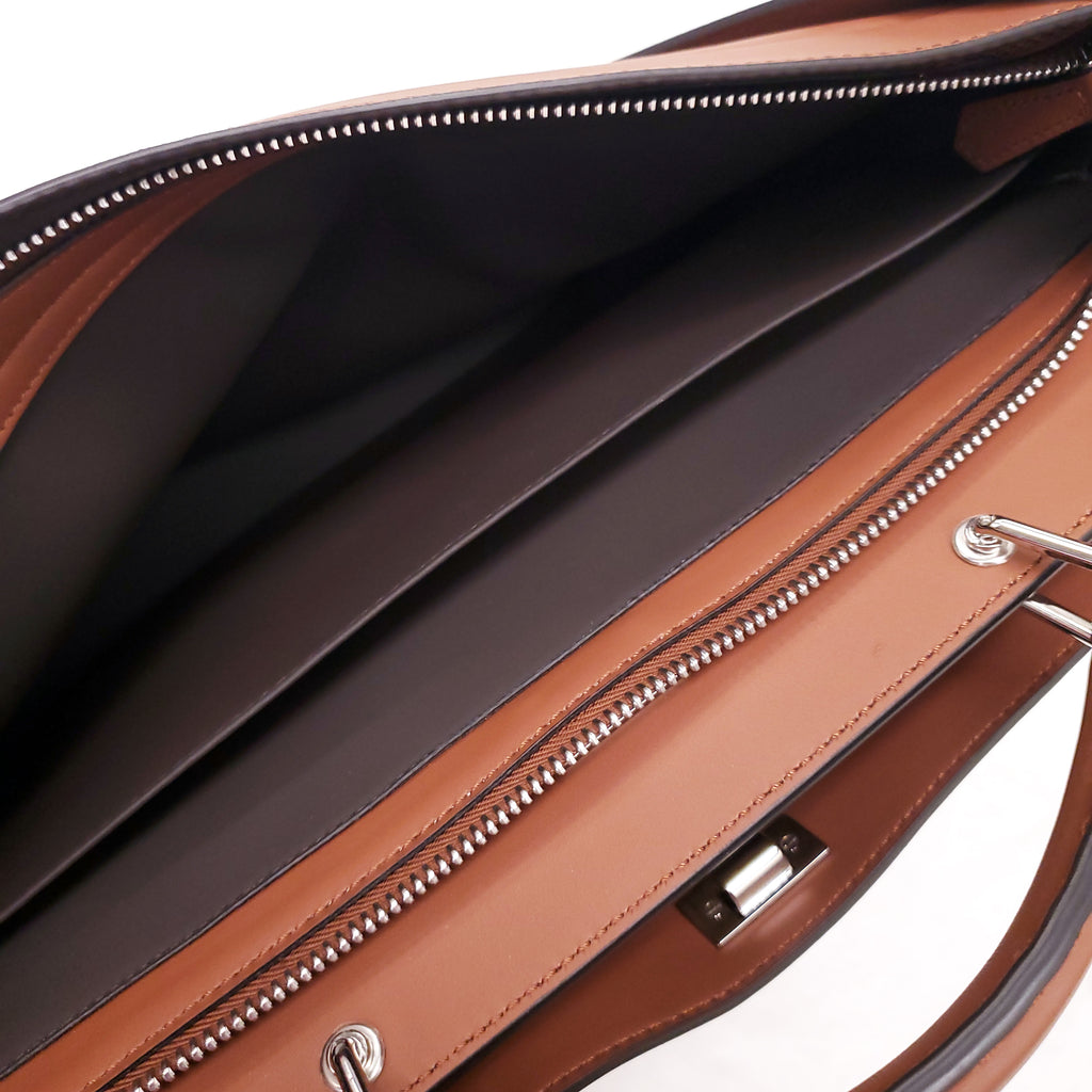 FENDI TAN LEATHER AND CANVAS LARGE 'PANELLED PEEKABOO' BAG