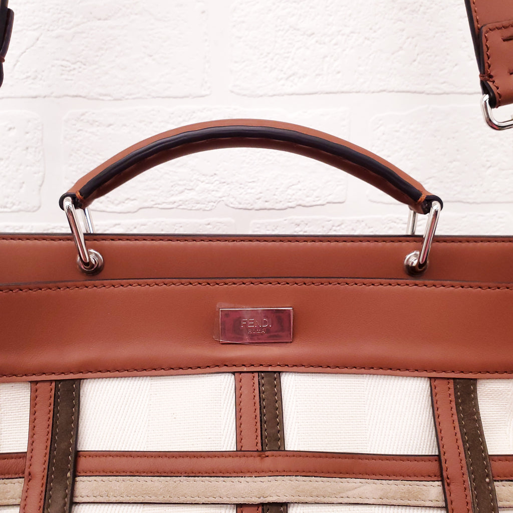 FENDI TAN LEATHER AND CANVAS LARGE 'PANELLED PEEKABOO' BAG