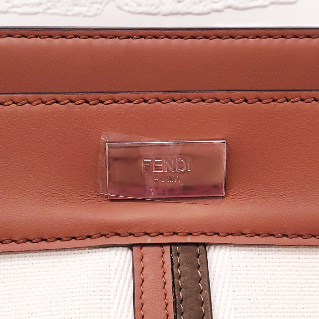 FENDI TAN LEATHER AND CANVAS LARGE 'PANELLED PEEKABOO' BAG