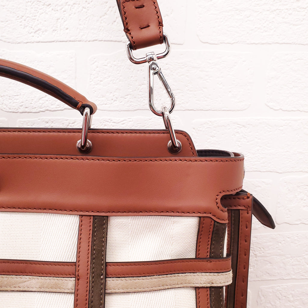 FENDI TAN LEATHER AND CANVAS LARGE 'PANELLED PEEKABOO' BAG