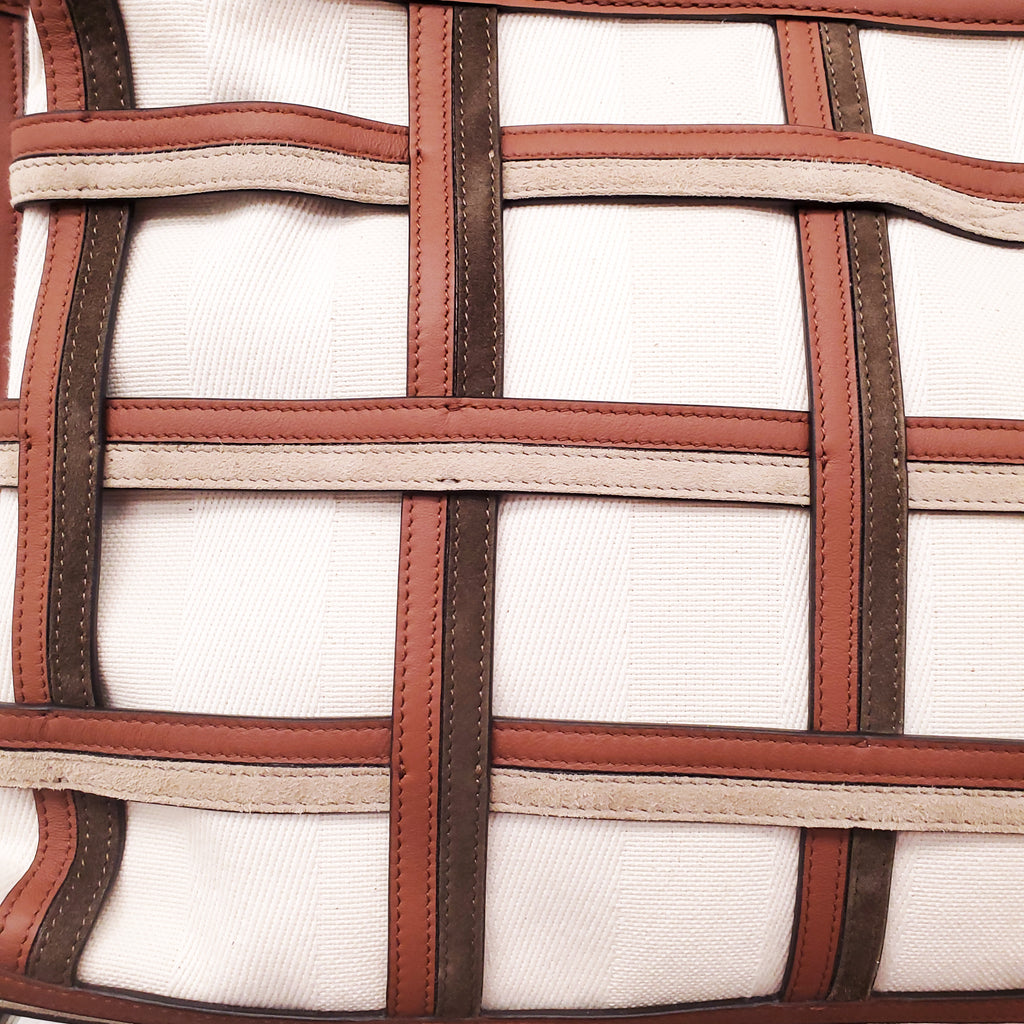 FENDI TAN LEATHER AND CANVAS LARGE 'PANELLED PEEKABOO' BAG