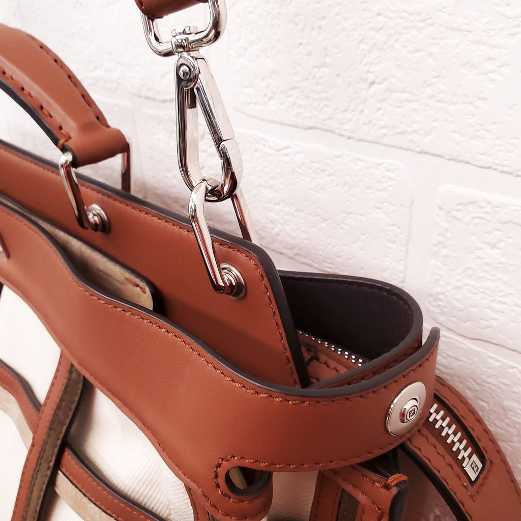 FENDI TAN LEATHER AND CANVAS LARGE 'PANELLED PEEKABOO' BAG