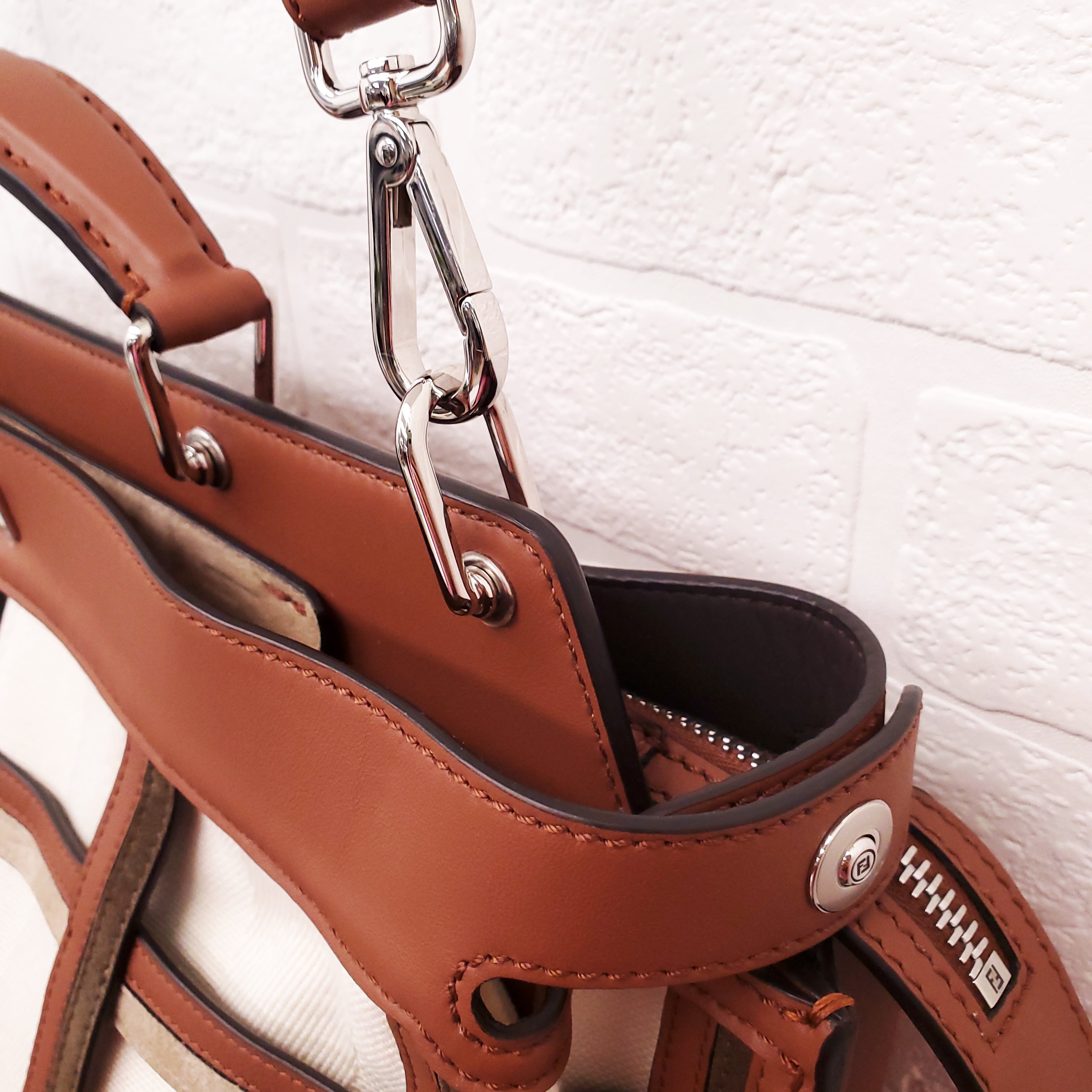 FENDI TAN LEATHER AND CANVAS LARGE 'PANELLED PEEKABOO' BAG