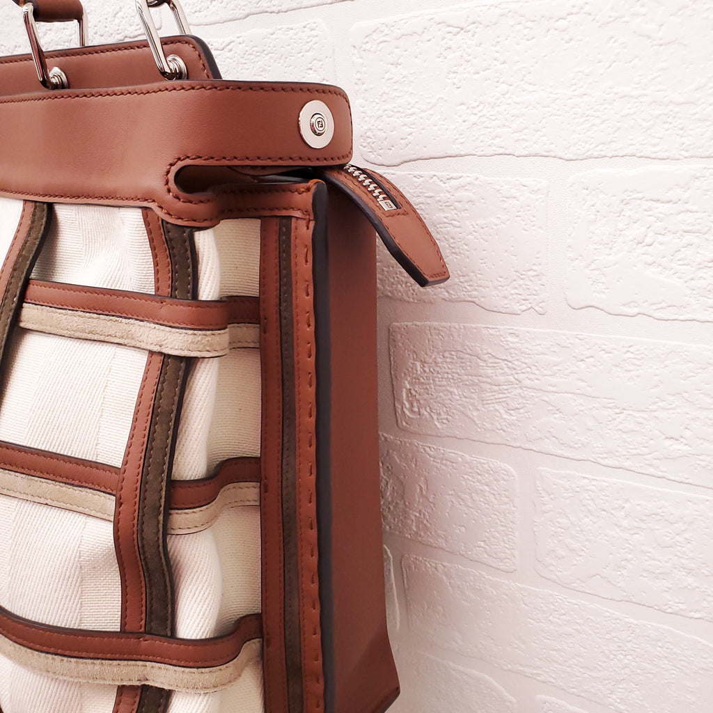 FENDI TAN LEATHER AND CANVAS LARGE 'PANELLED PEEKABOO' BAG