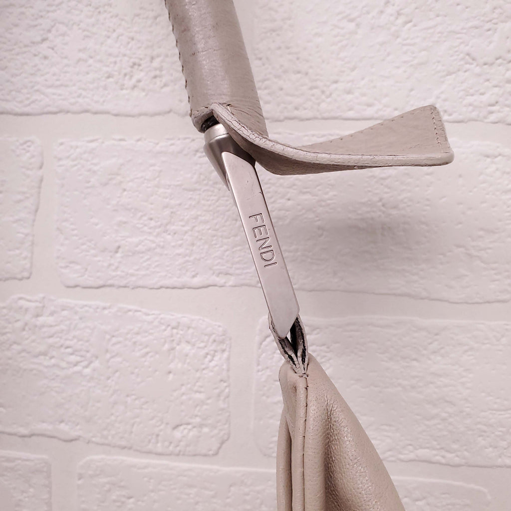 FENDI TAUPE LEATHER SHOULDER BAG WITH FRONT ZIPPER DETAIL