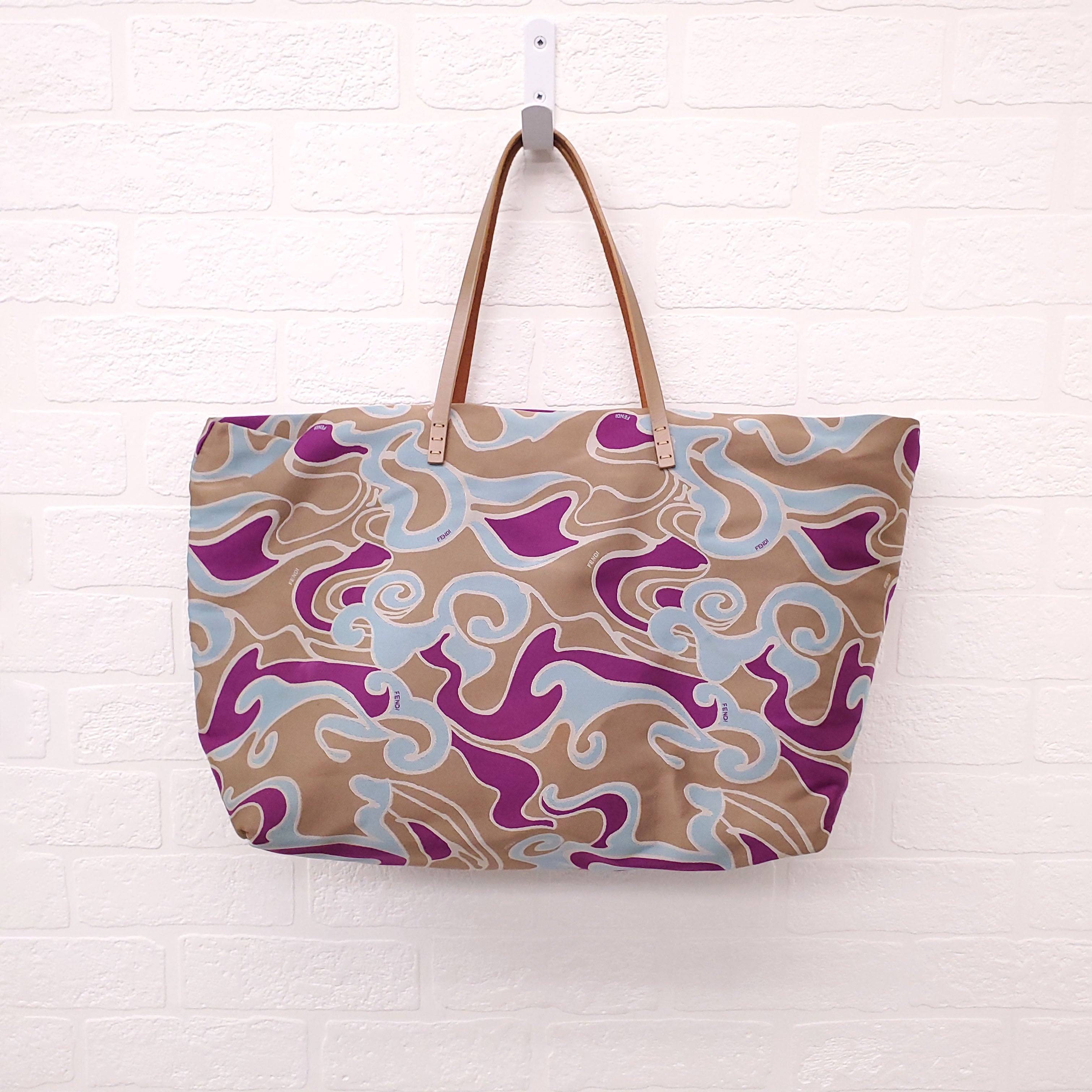 FENDI VINTAGE SWIRL CANVAS TOTE BAG PURPLE