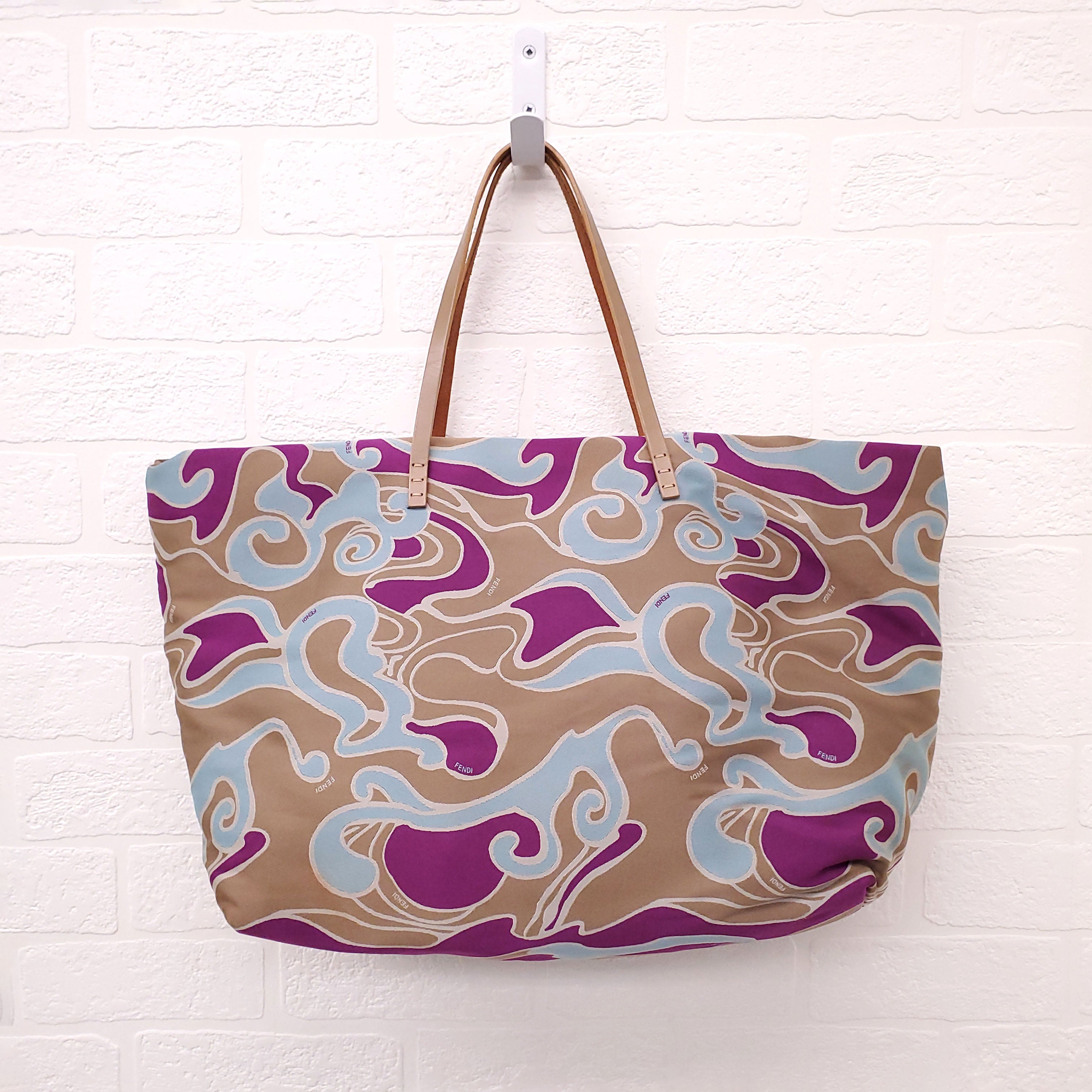 FENDI VINTAGE SWIRL CANVAS TOTE BAG PURPLE