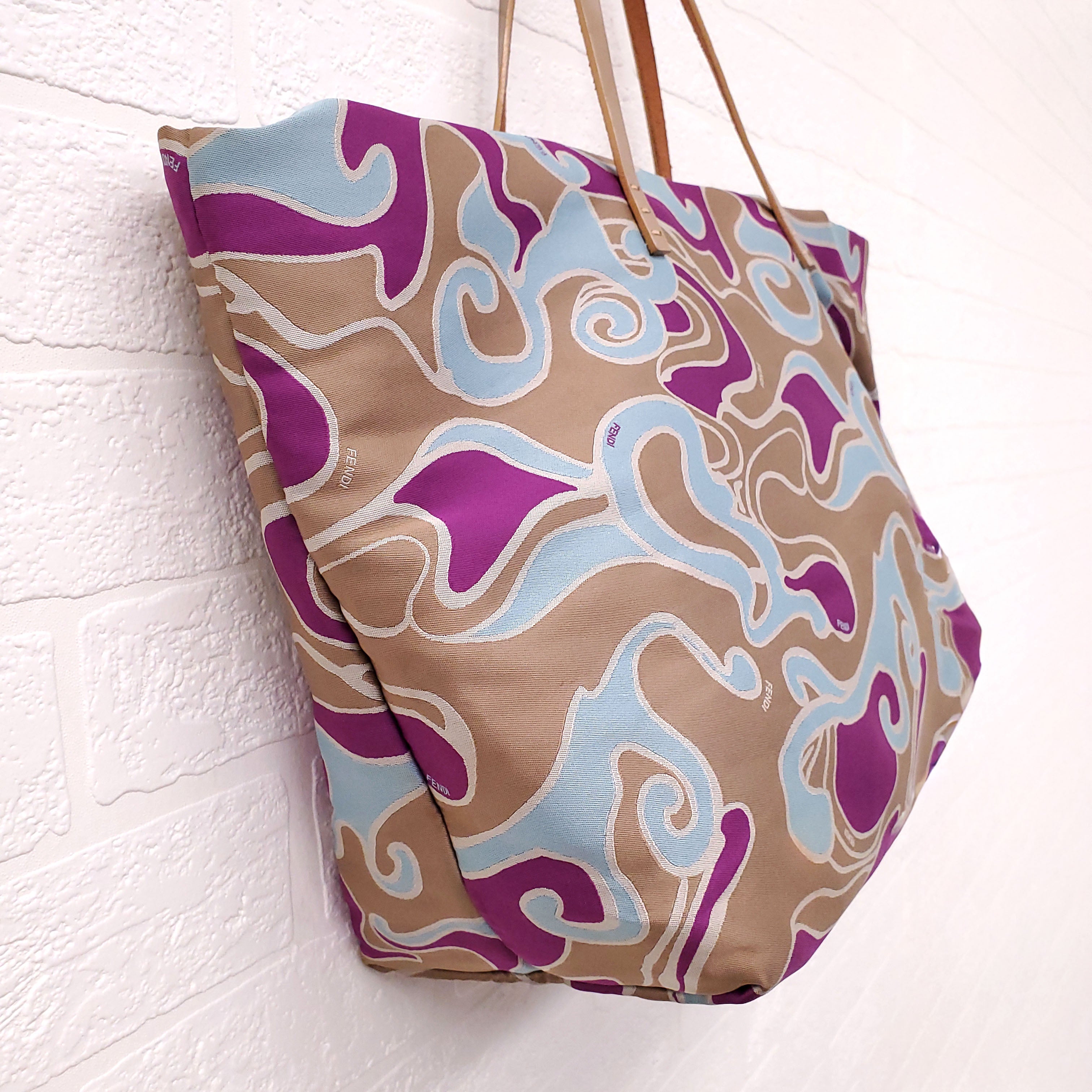 FENDI VINTAGE SWIRL CANVAS TOTE BAG PURPLE