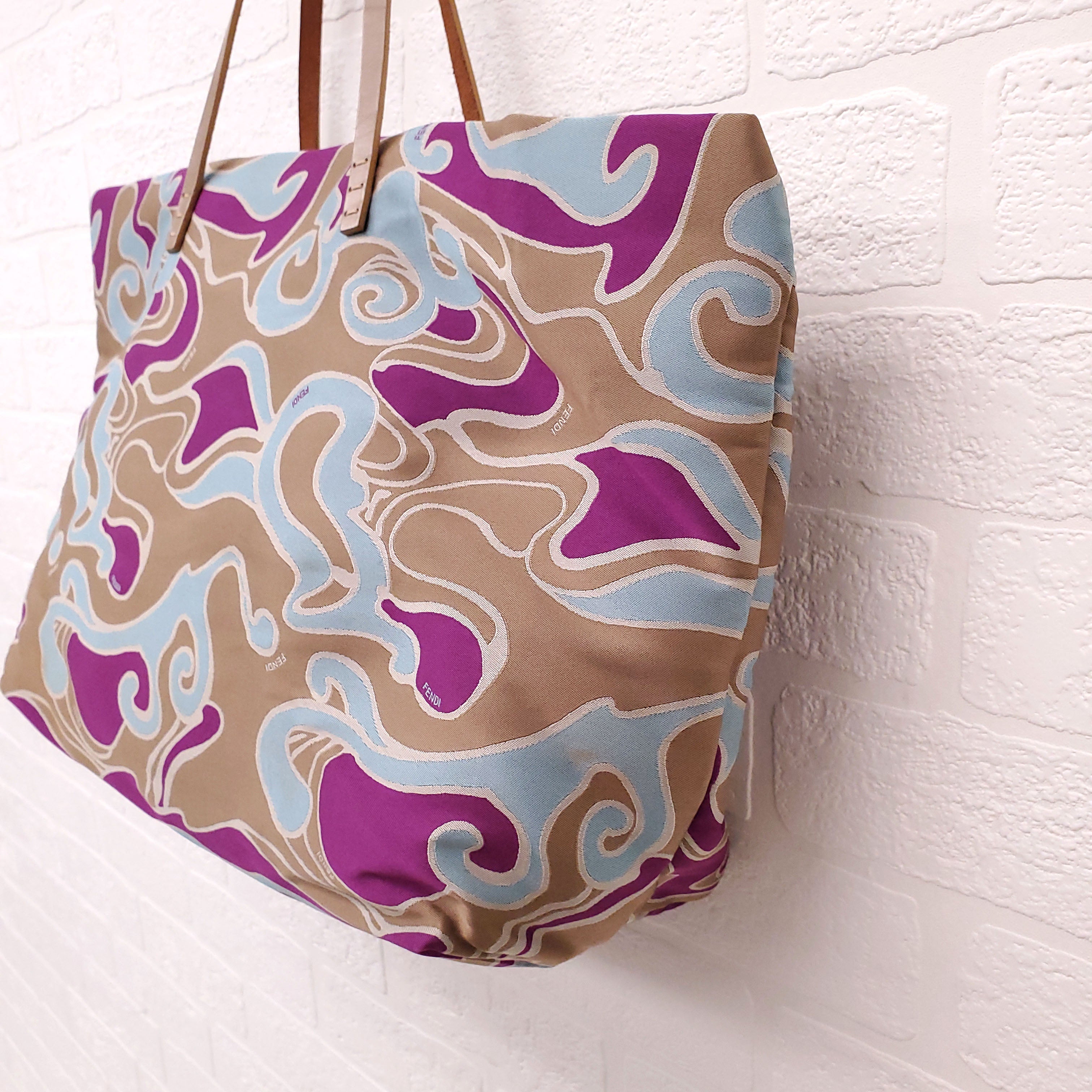 FENDI VINTAGE SWIRL CANVAS TOTE BAG PURPLE
