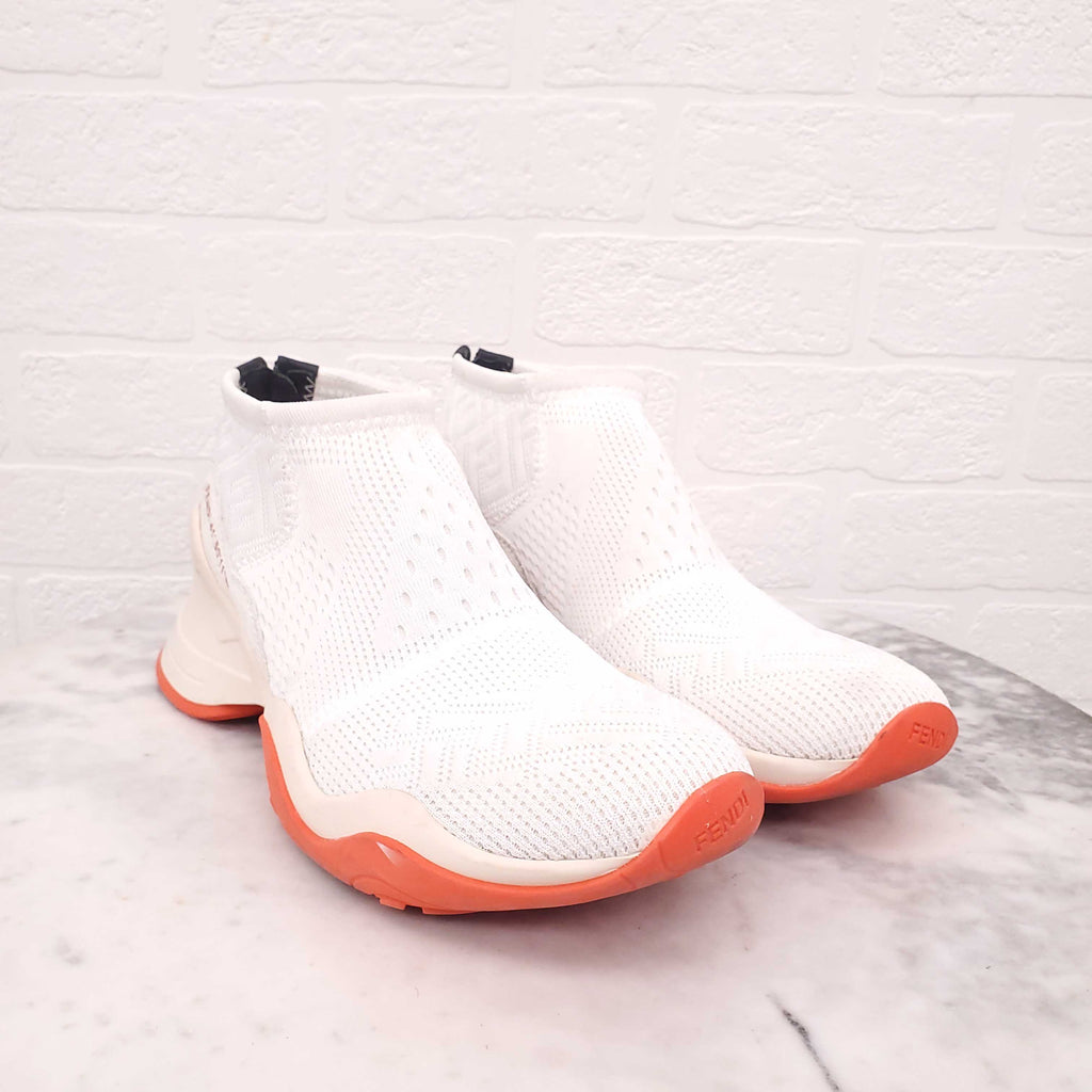 FENDI WHITE LOGO ANKLE SNEAKERS - SIZE 40