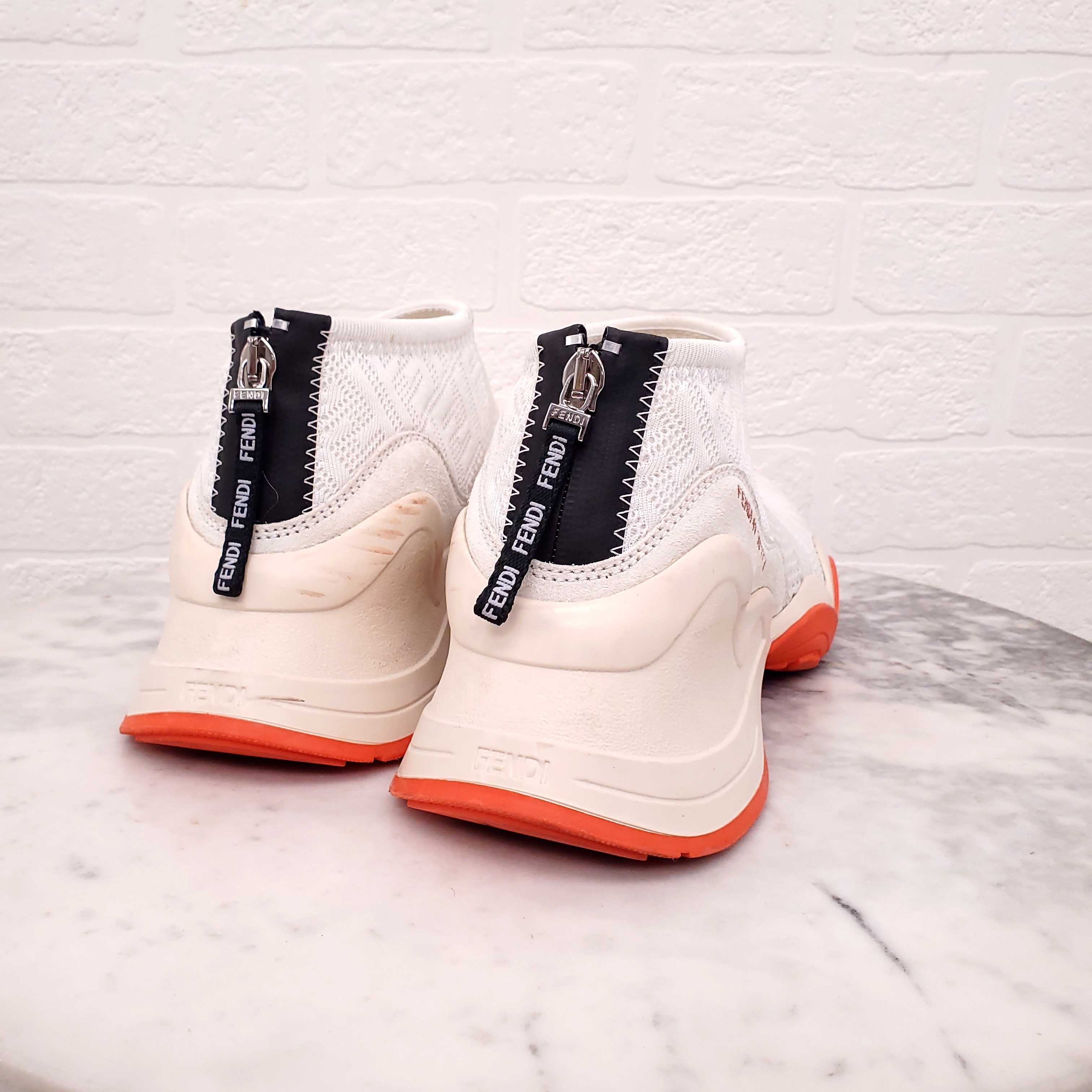 FENDI WHITE LOGO ANKLE SNEAKERS - SIZE 40