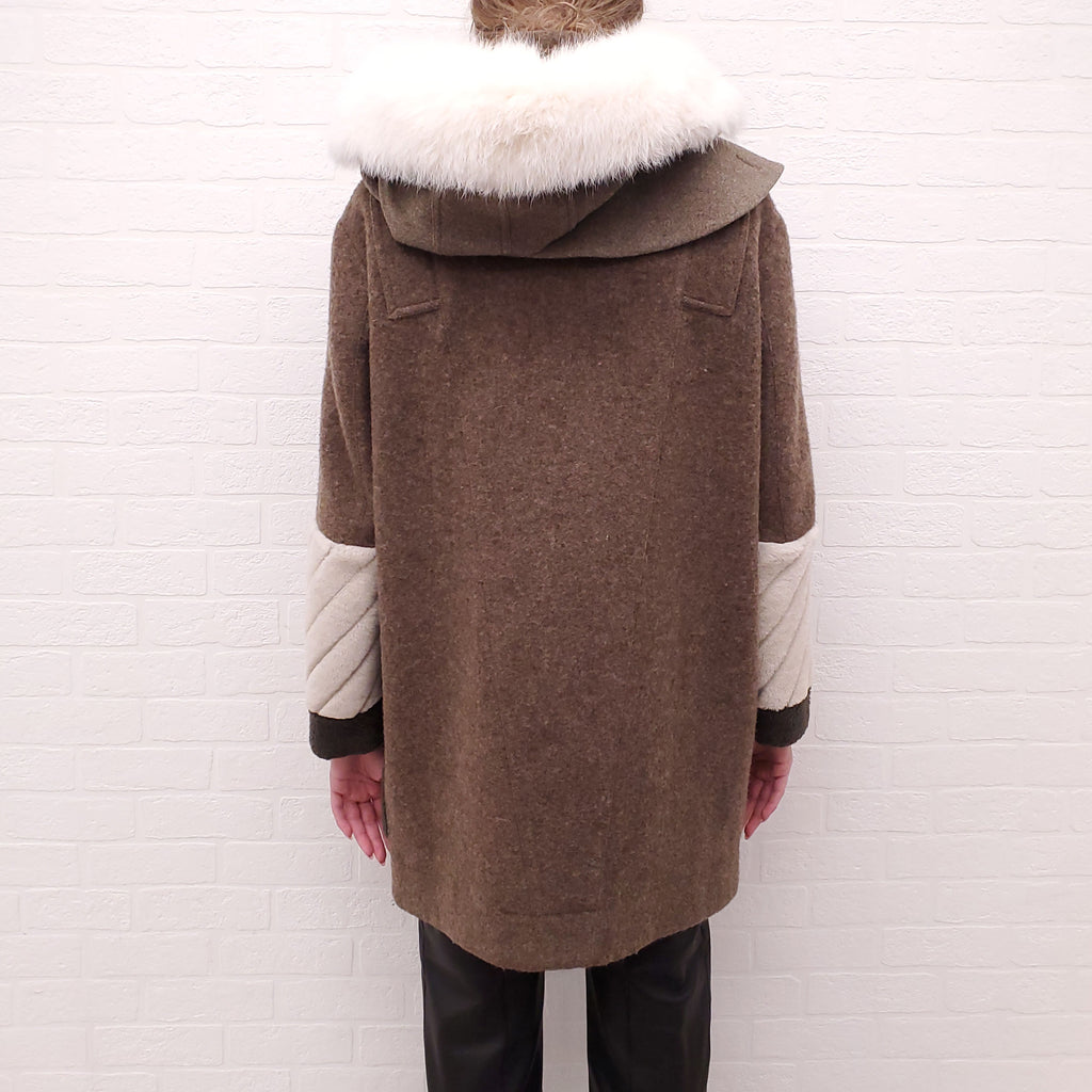 FENDI WOOL COAT WITH BROWN FOX FUR - SIZE 42