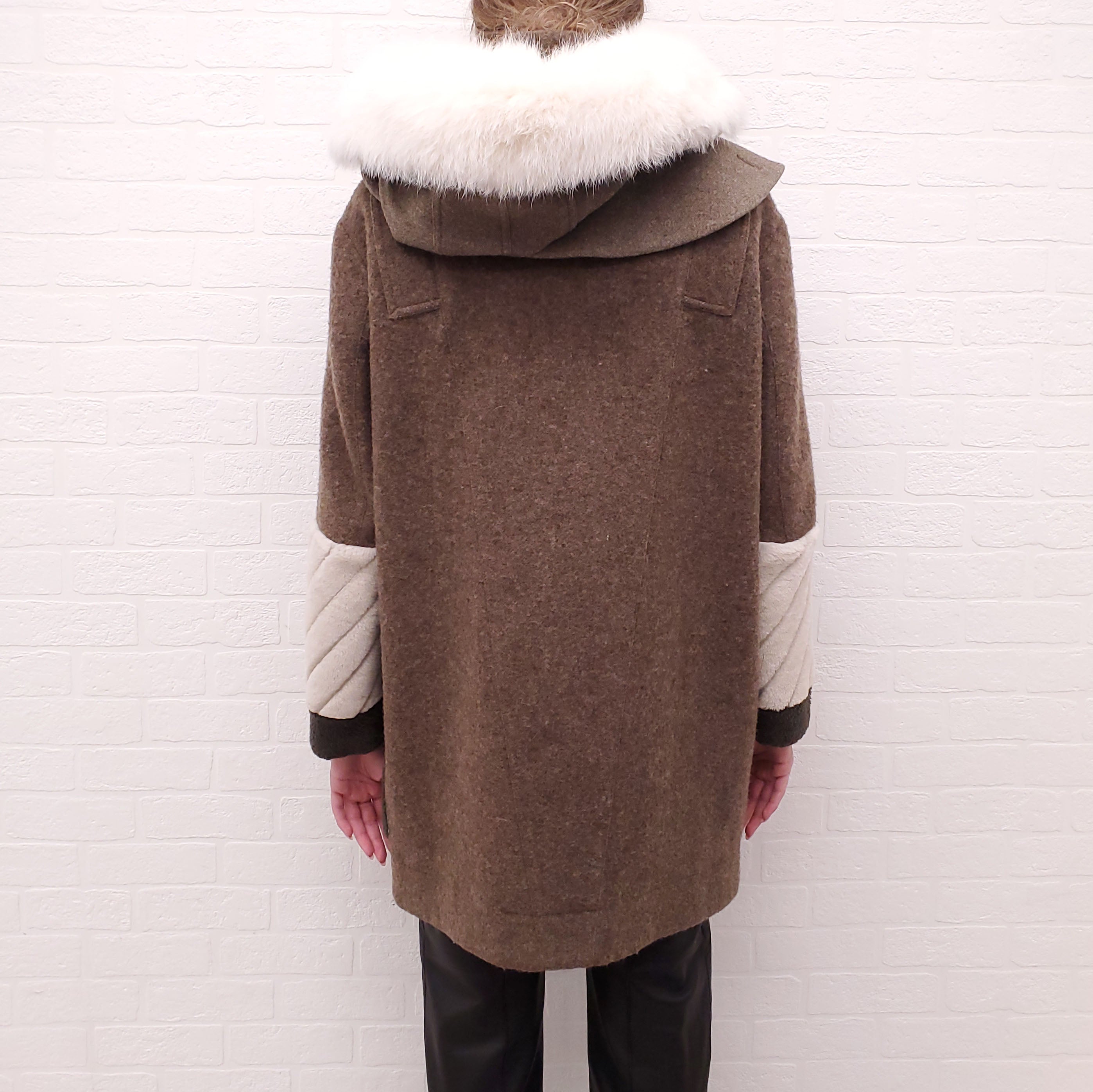 FENDI WOOL COAT WITH BROWN FOX FUR - SIZE 42