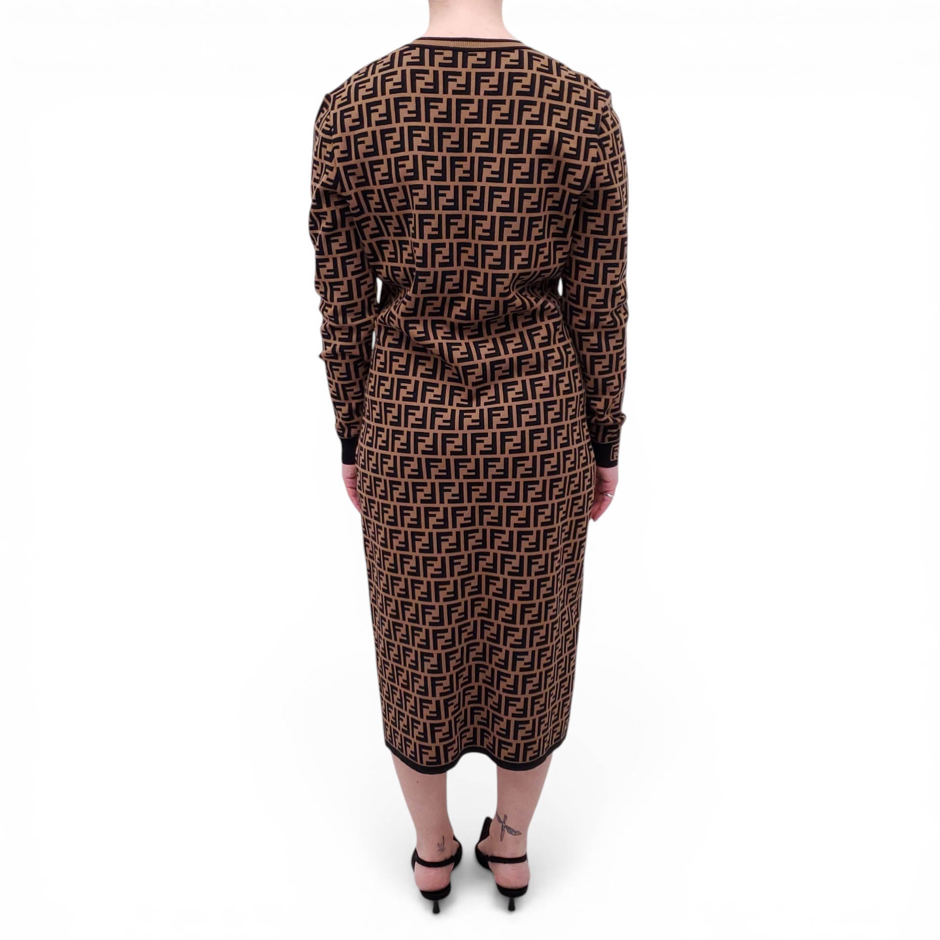 FENDI ZUCCA PRINT LOGO MIDI DRESS - SIZE 46
