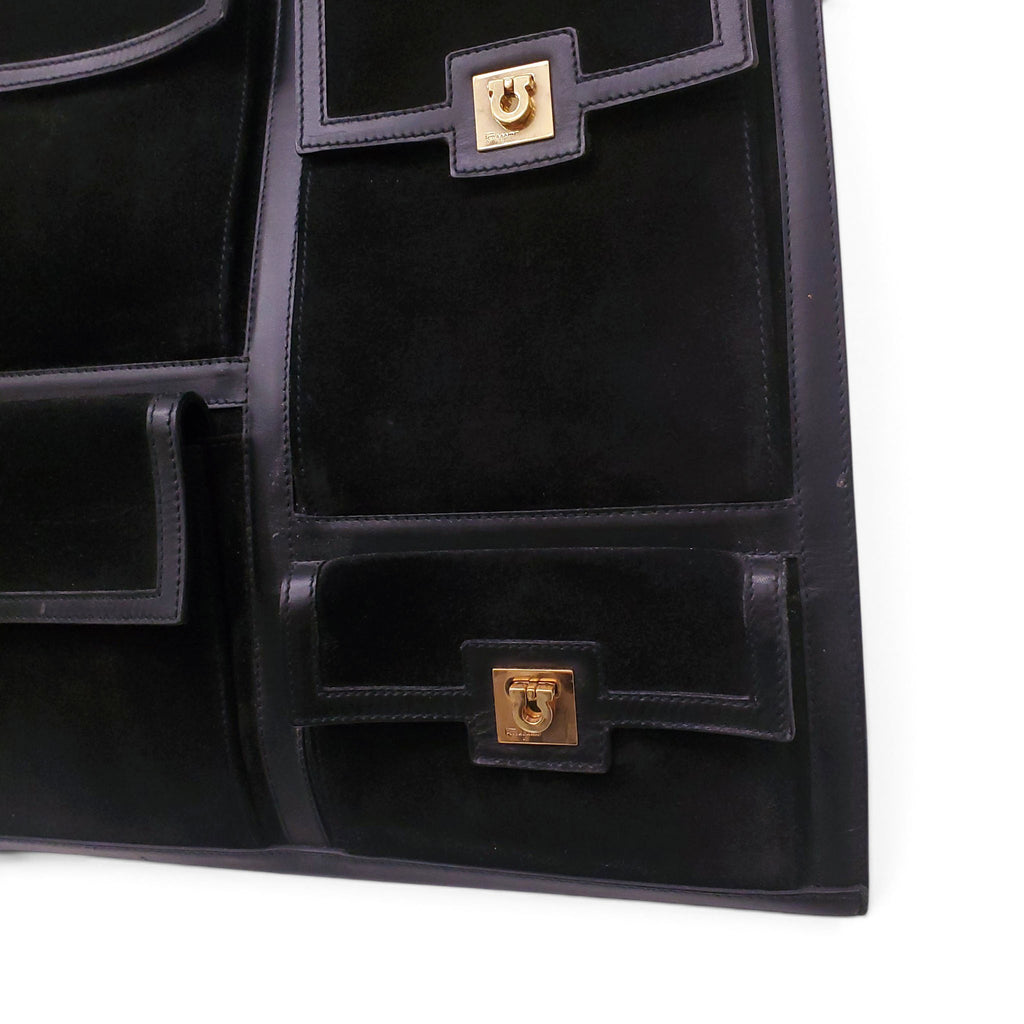 FERRAGAMO BLACK SUEDE LARGE SHOULDER BAG