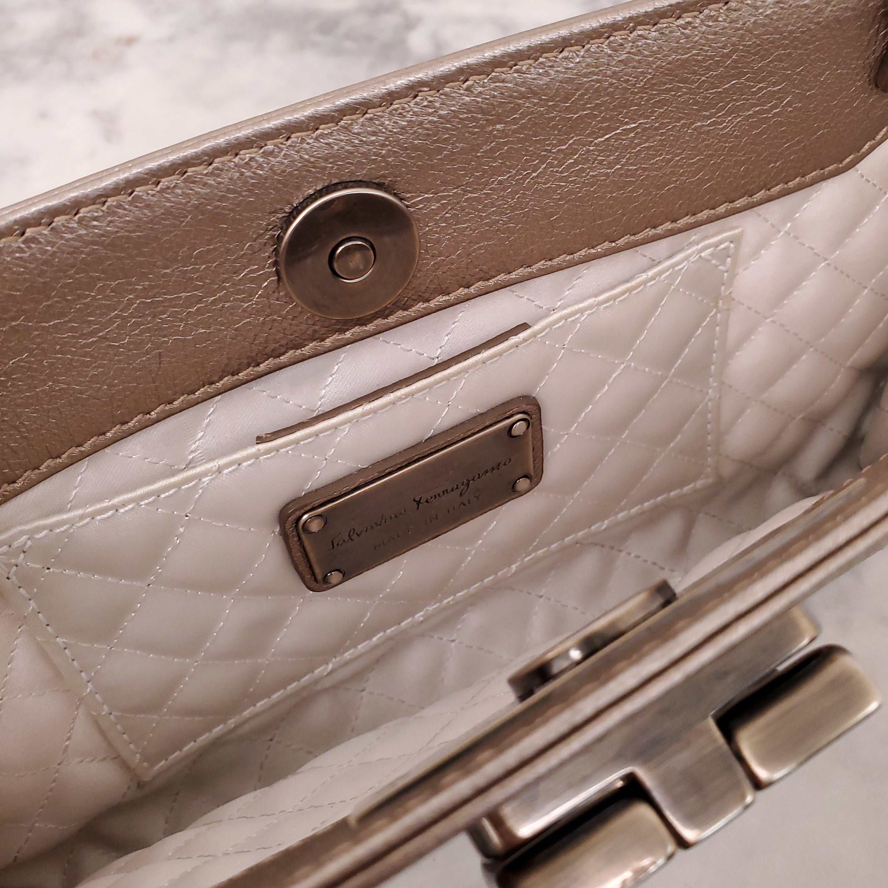 FERRAGAMO GOLD METALLIC EVENING BAG