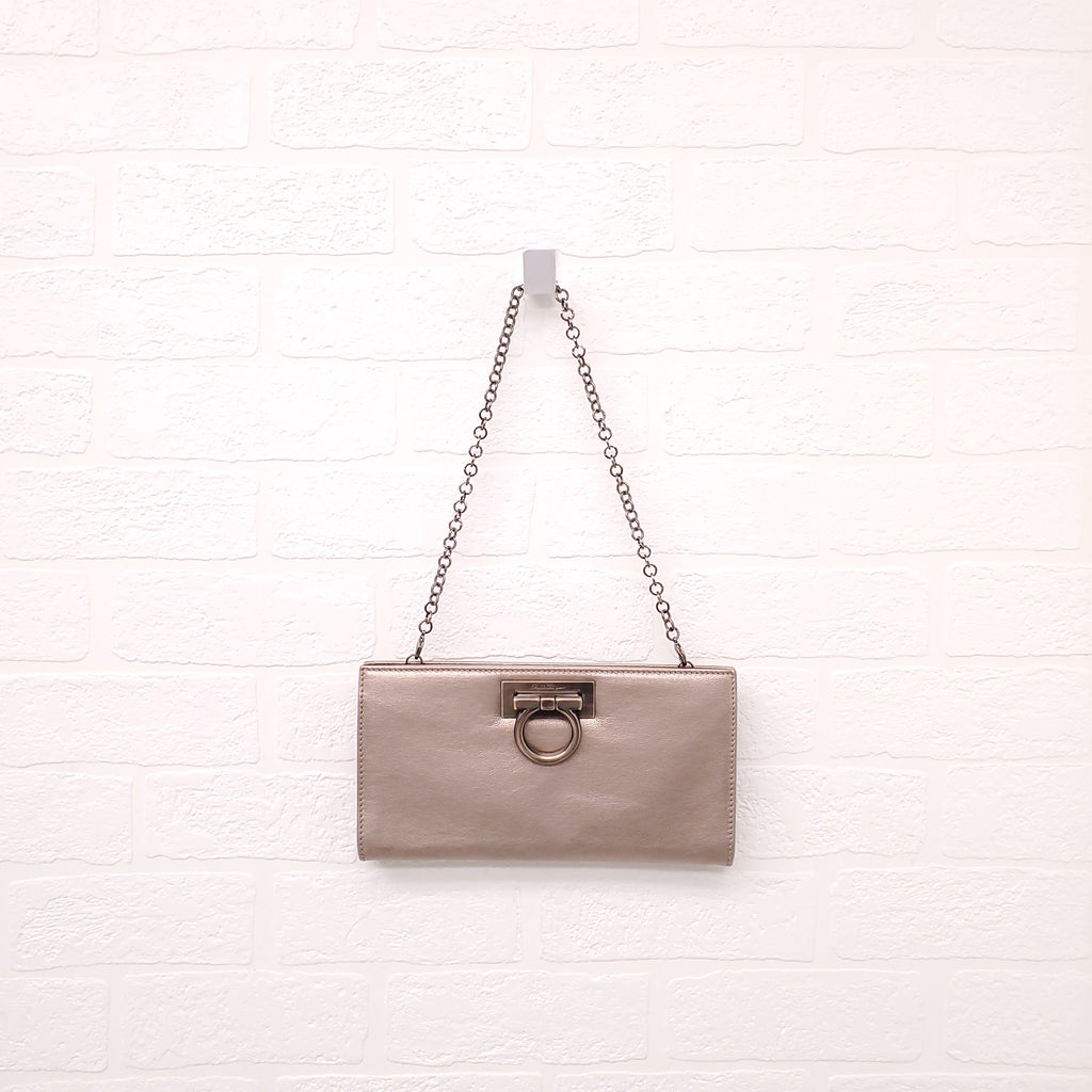 FERRAGAMO GOLD METALLIC EVENING BAG