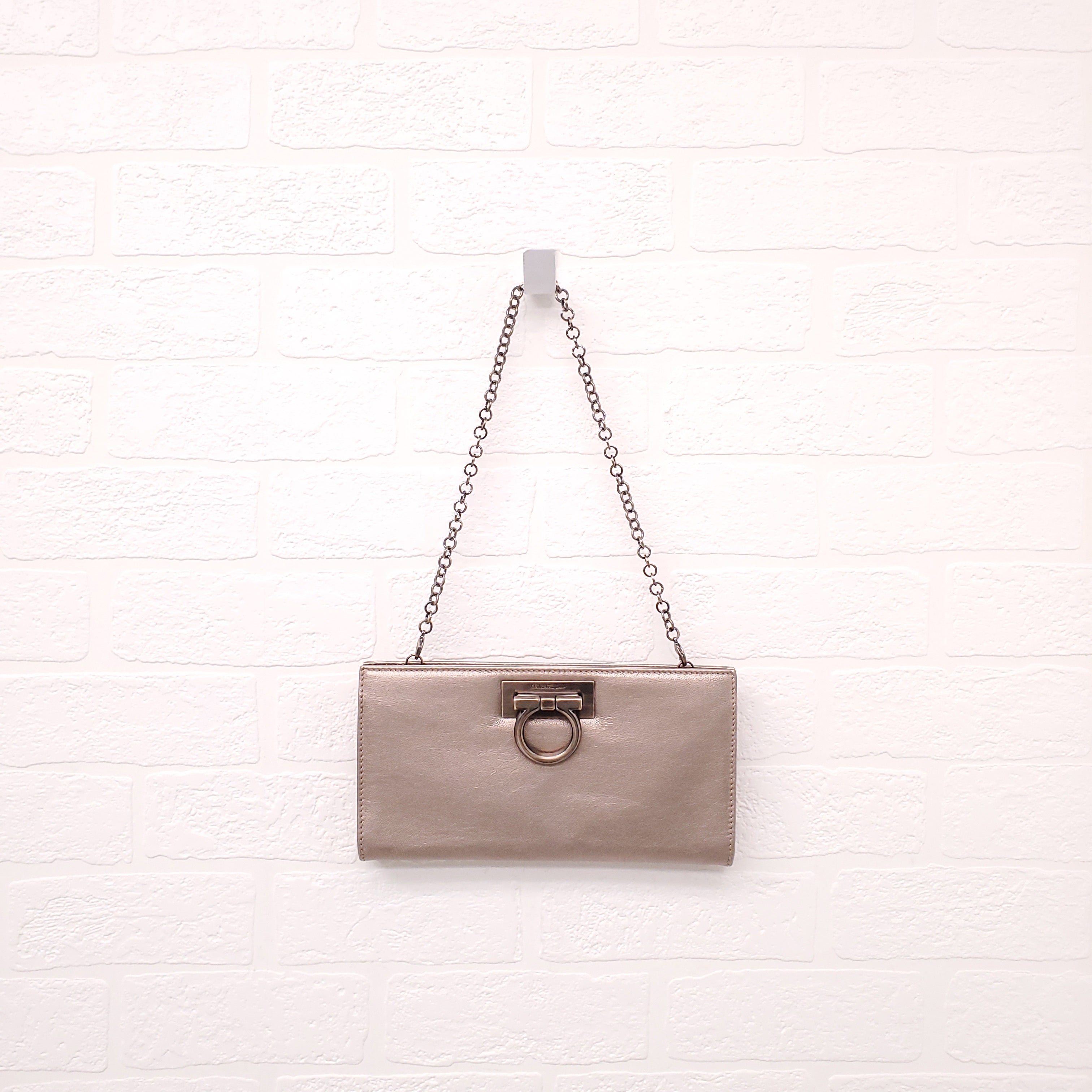 FERRAGAMO GOLD METALLIC EVENING BAG