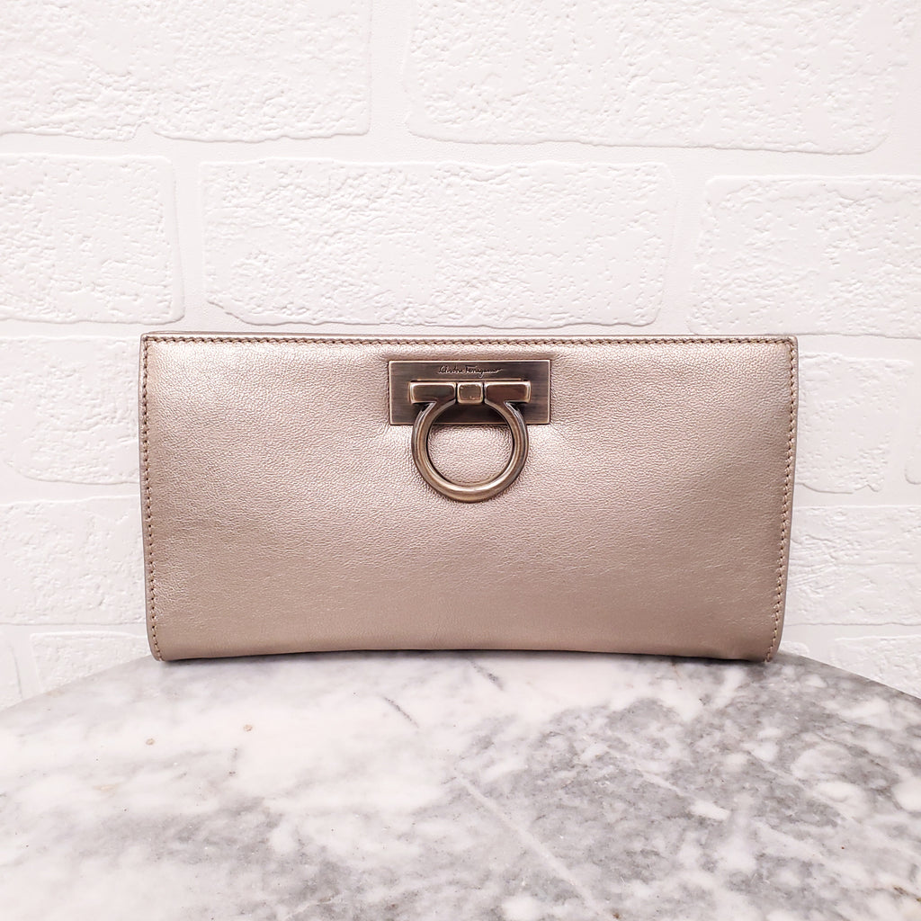 FERRAGAMO GOLD METALLIC EVENING BAG