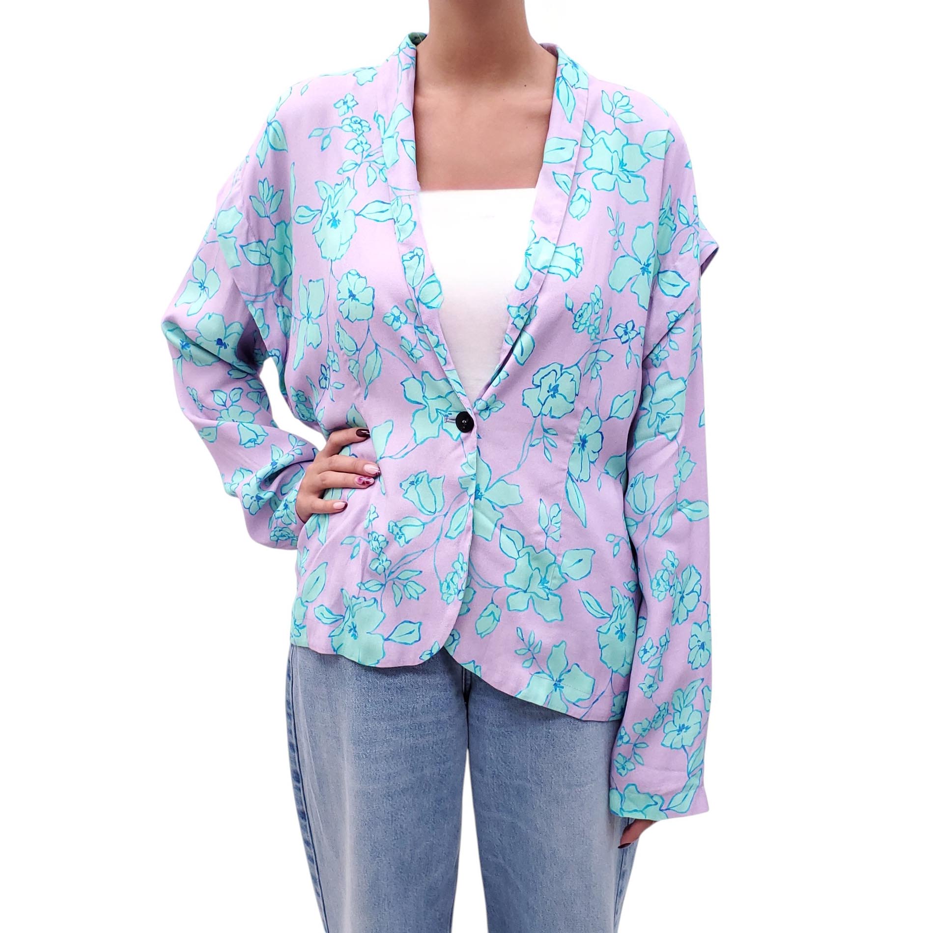 FORTE FORTE GREEN AND PURPLE PATTERNED LIGHTWEIGHT BLAZER- SIZE 3