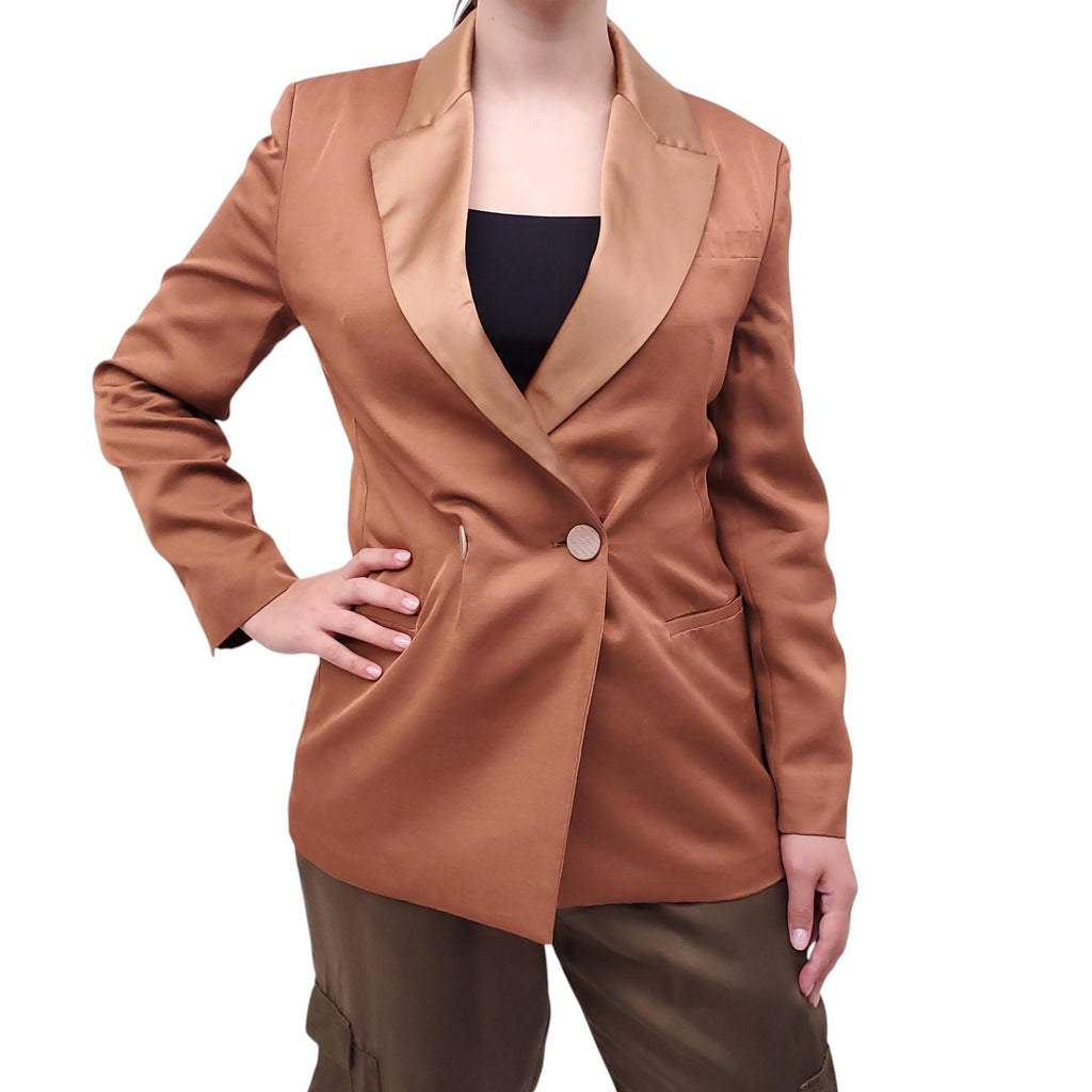 FORTE_FORTE COGNAC SATIN DOUBLE BREASTED BLAZER - SIZE I/S