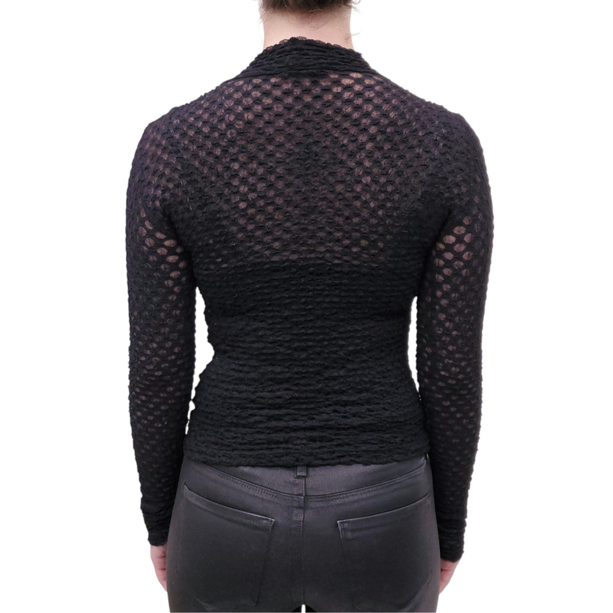 FRAME BLACK RUCHED TURTLENECK TOP - SIZE S