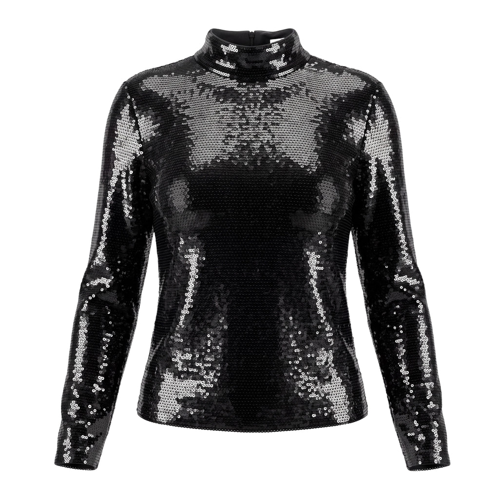 FRAME BLACK SEQUIN LONG SLEEVE TOP - SIZE L