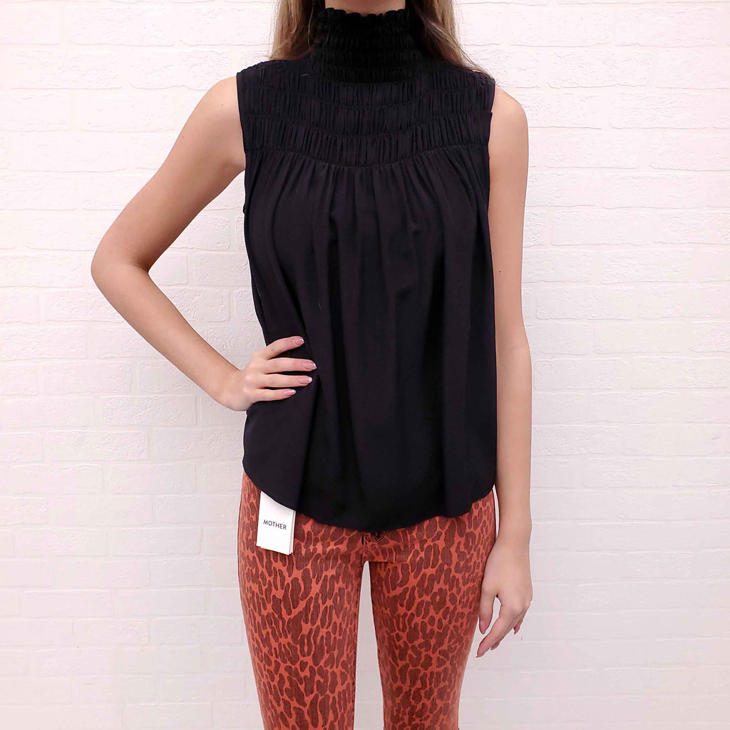 FRAME BLACK SLEEVELESS BLOUSE WITH RUCHING DETAIL - SIZE S