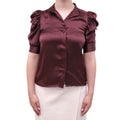 FRAME BURGUNDY SILK BUTTON UP BLOUSE WITH PUFF SLEEVES - SIZE XS