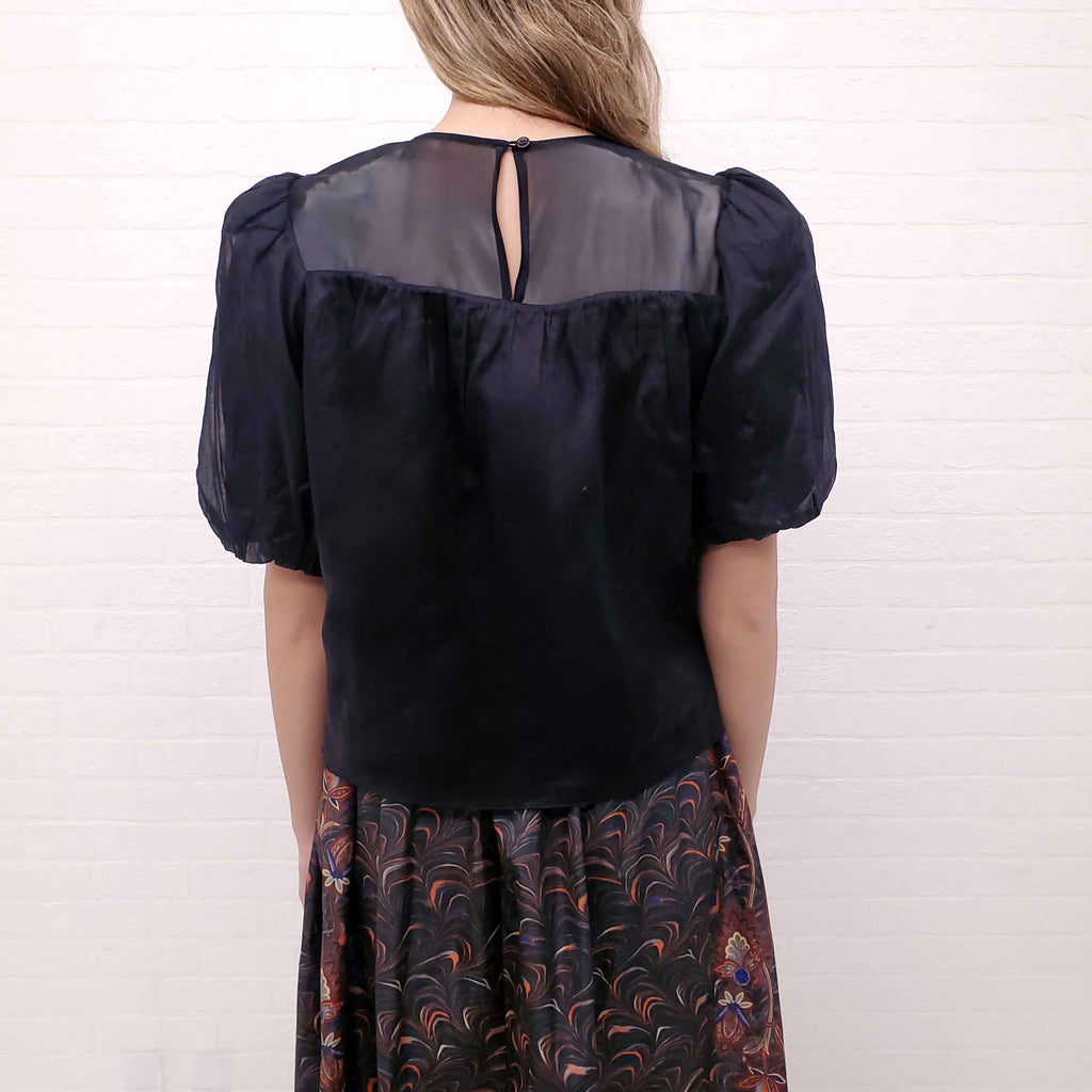 FRAME SHEER BLACK PUFF SLEEVE BLOUSE - SIZE S