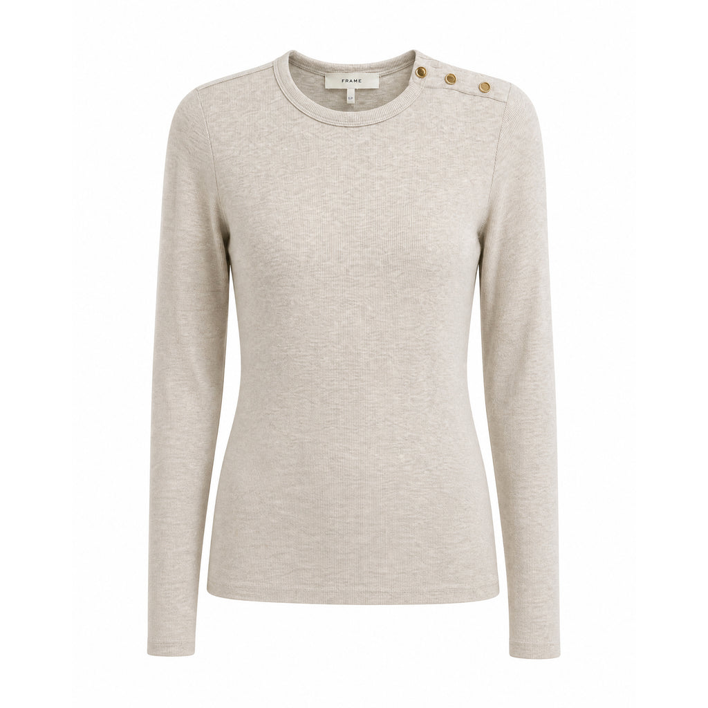 FRAME TAUPE RIBBED LONG SLEEVE SHIRT WITH GOLD BUTTONS - SIZE S