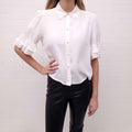 FRAME WHITE SILK BLOUSE WITH RUFFLE DETAIL - SIZE S