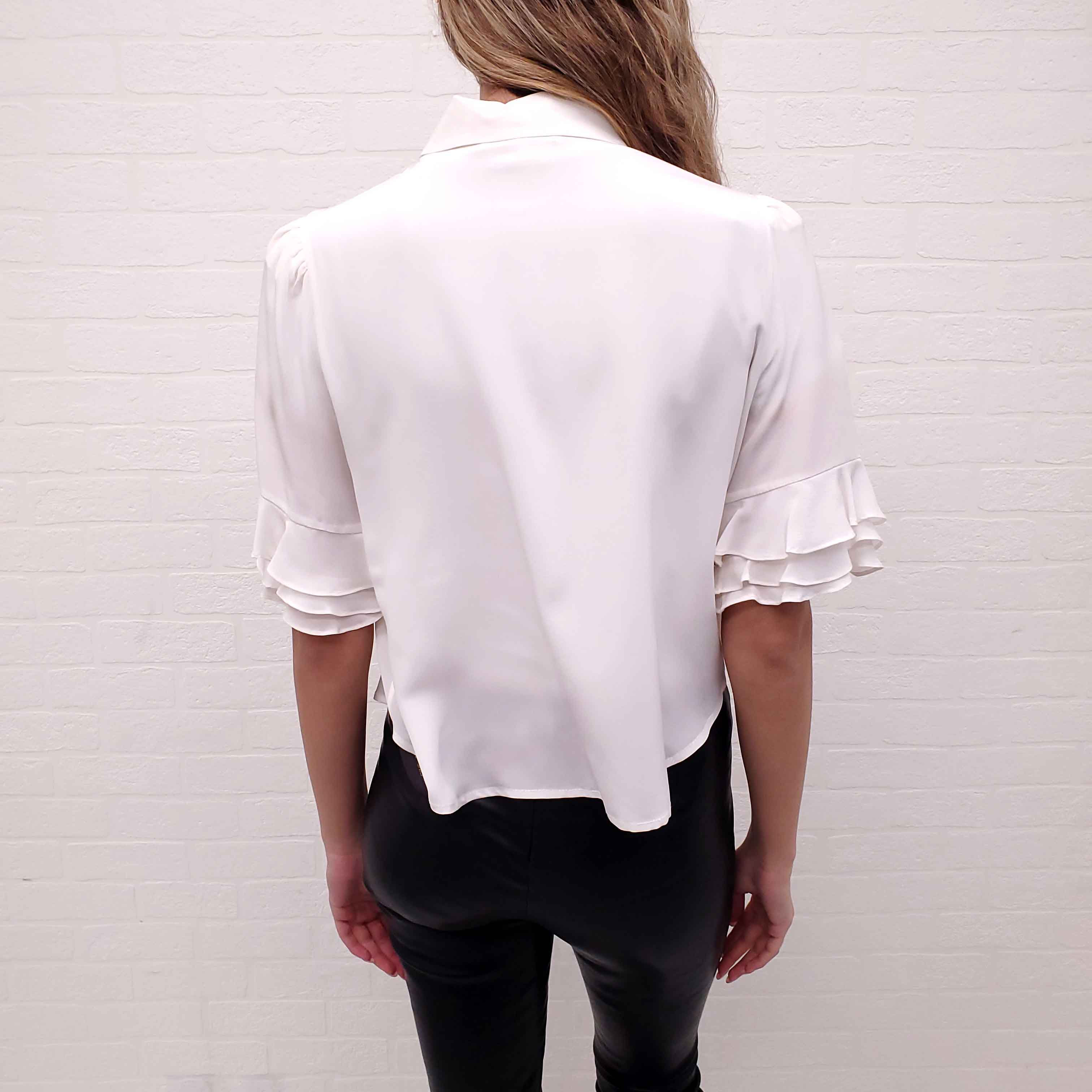 FRAME WHITE SILK BLOUSE WITH RUFFLE DETAIL - SIZE S