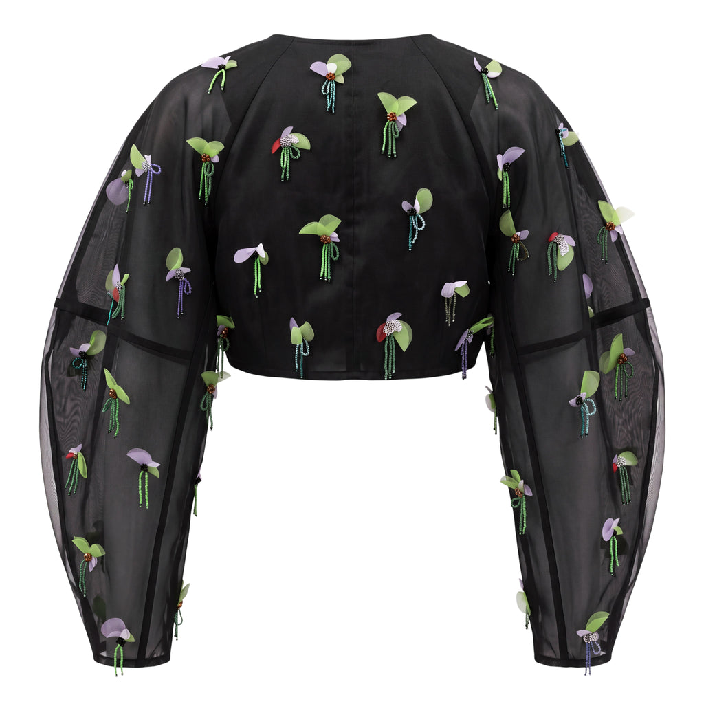 GANNI BEADED EMBELLISHED CROPPED BLOUSE - SIZE 36 (US 4)