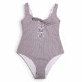 GANNI BROWN AND WHITE STRIPED ONE-PIECE SWIMSUIT WITH TIE DETAIL - SIZE 36