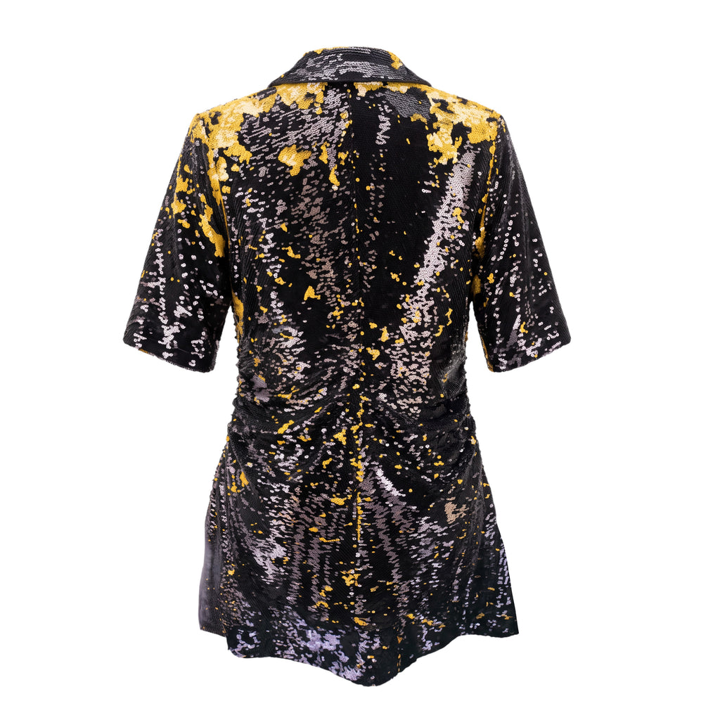 GANNI BLACK AND YELLOW PAINT SPLATTER DRESS - SIZE 38 (US 6)