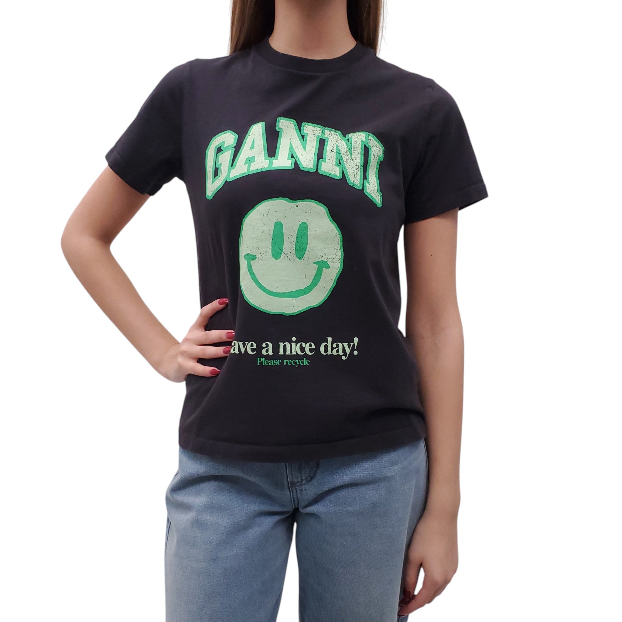 GANNI BLACK GRAPHIC T-SHIRT - SIZE XXS
