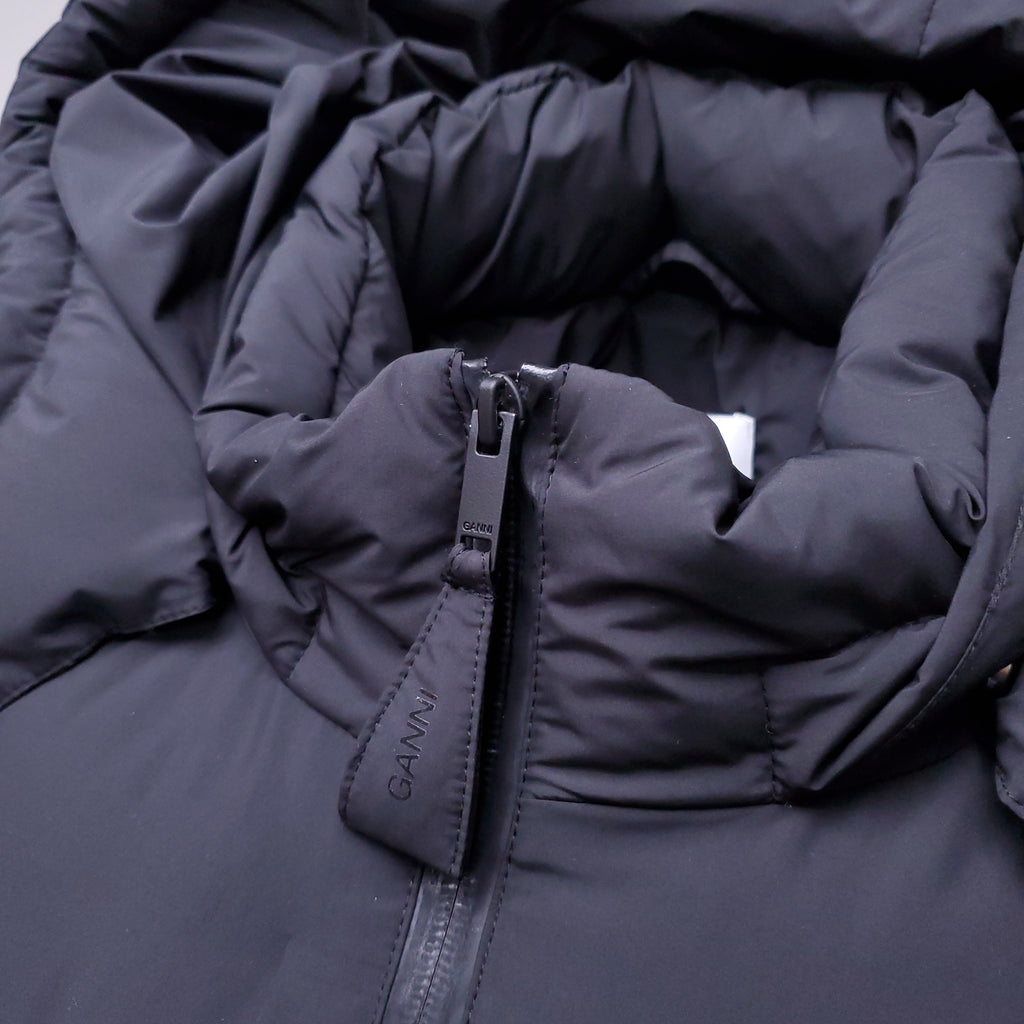 GANNI BLACK PUFFER JACKET WITH LOGO - SIZE 52