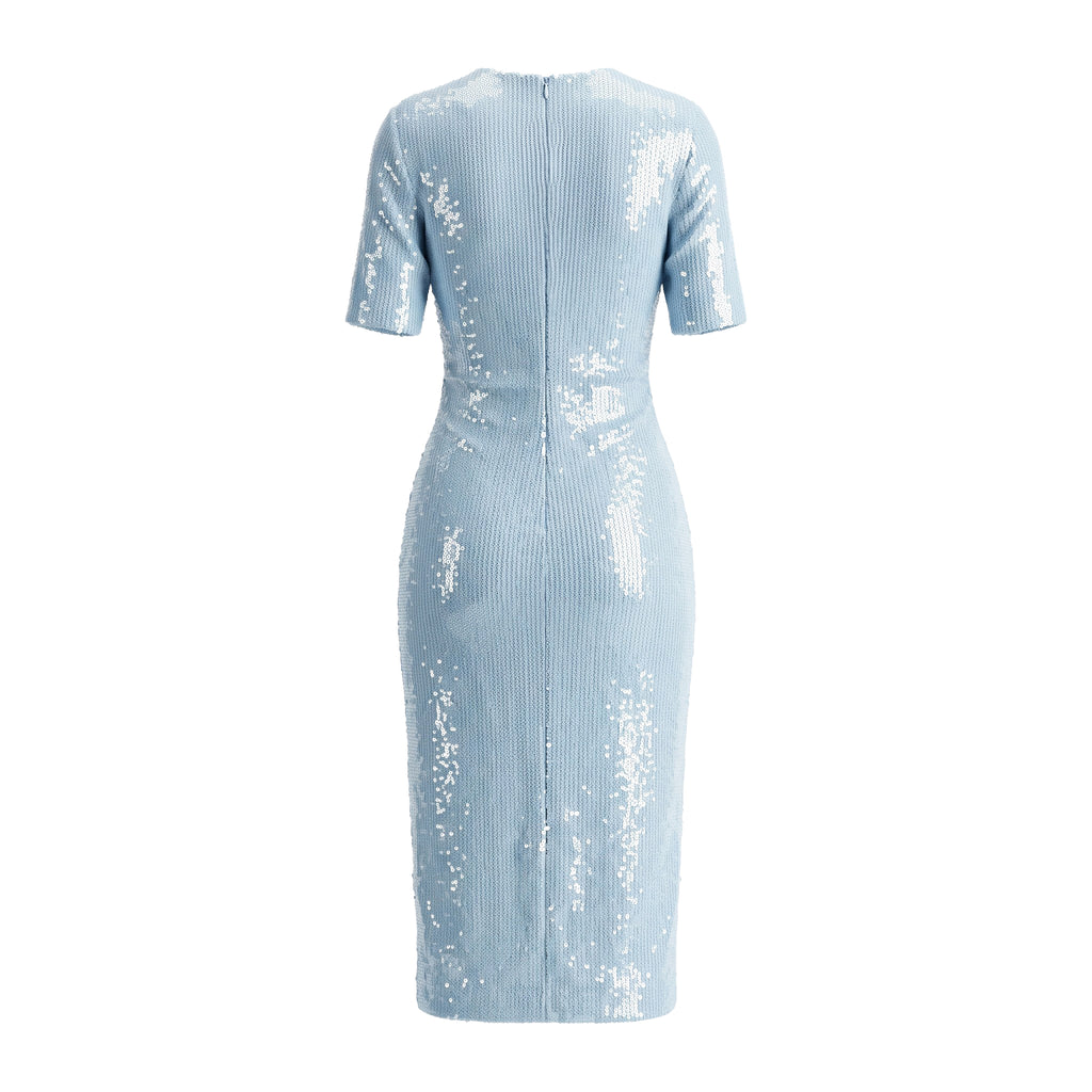 GANNI BLUE SEQUIN V-NECK MIDI DRESS - SIZE 40 (US 8/10)
