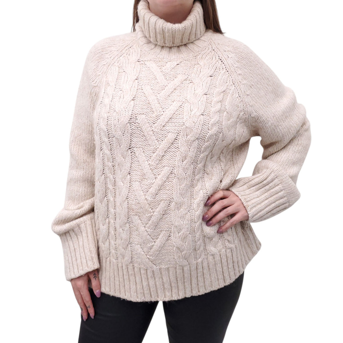 GANNI CABLE KNIT TURTLENECK SWEATER - SIZE S/M