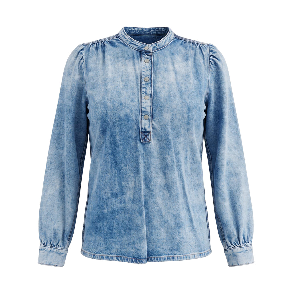 GANNI DENIM BLOUSE WITH CLASP DETIAL - SIZE 34