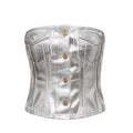 GANNI FOILED FINISHED DENIM BUSTIER TOP - SIZE 38 (US 6)