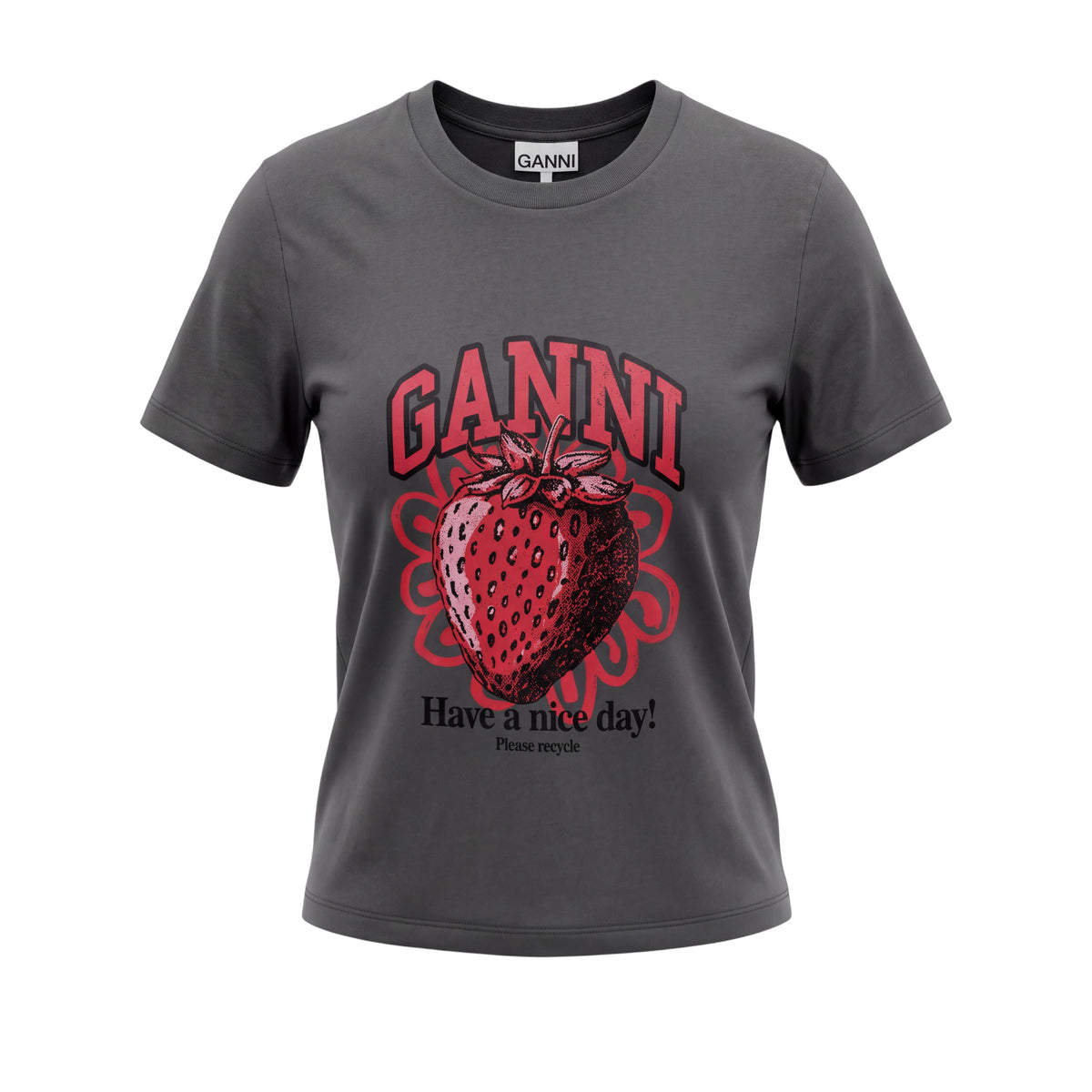 GANNI GREY STRAWBERRY T-SHIRT - SIZE S